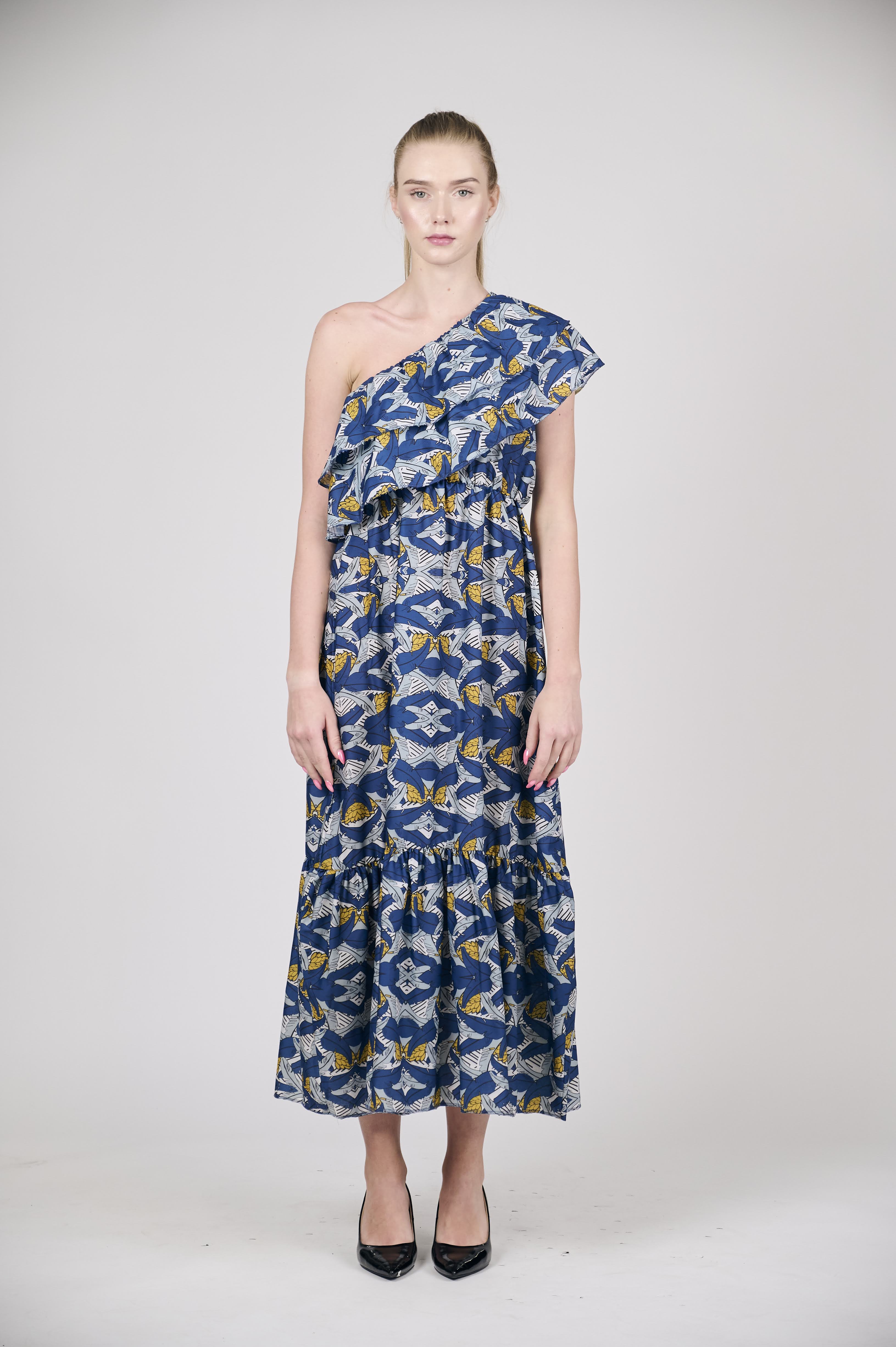 One-Shoulder Ruffle Maxi Dress