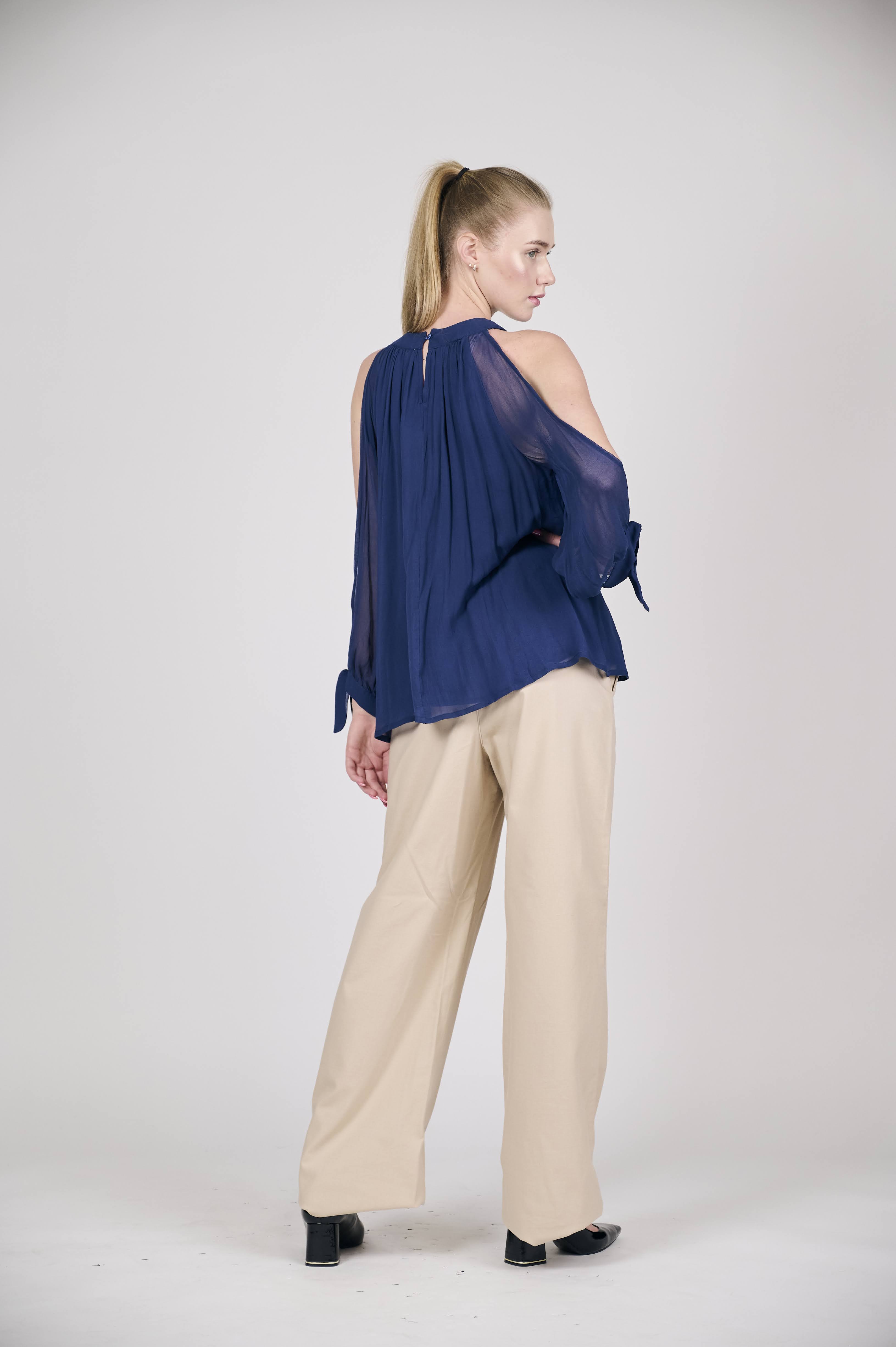 Elegant Navy Sleeveless Blouse with Side Button Detail