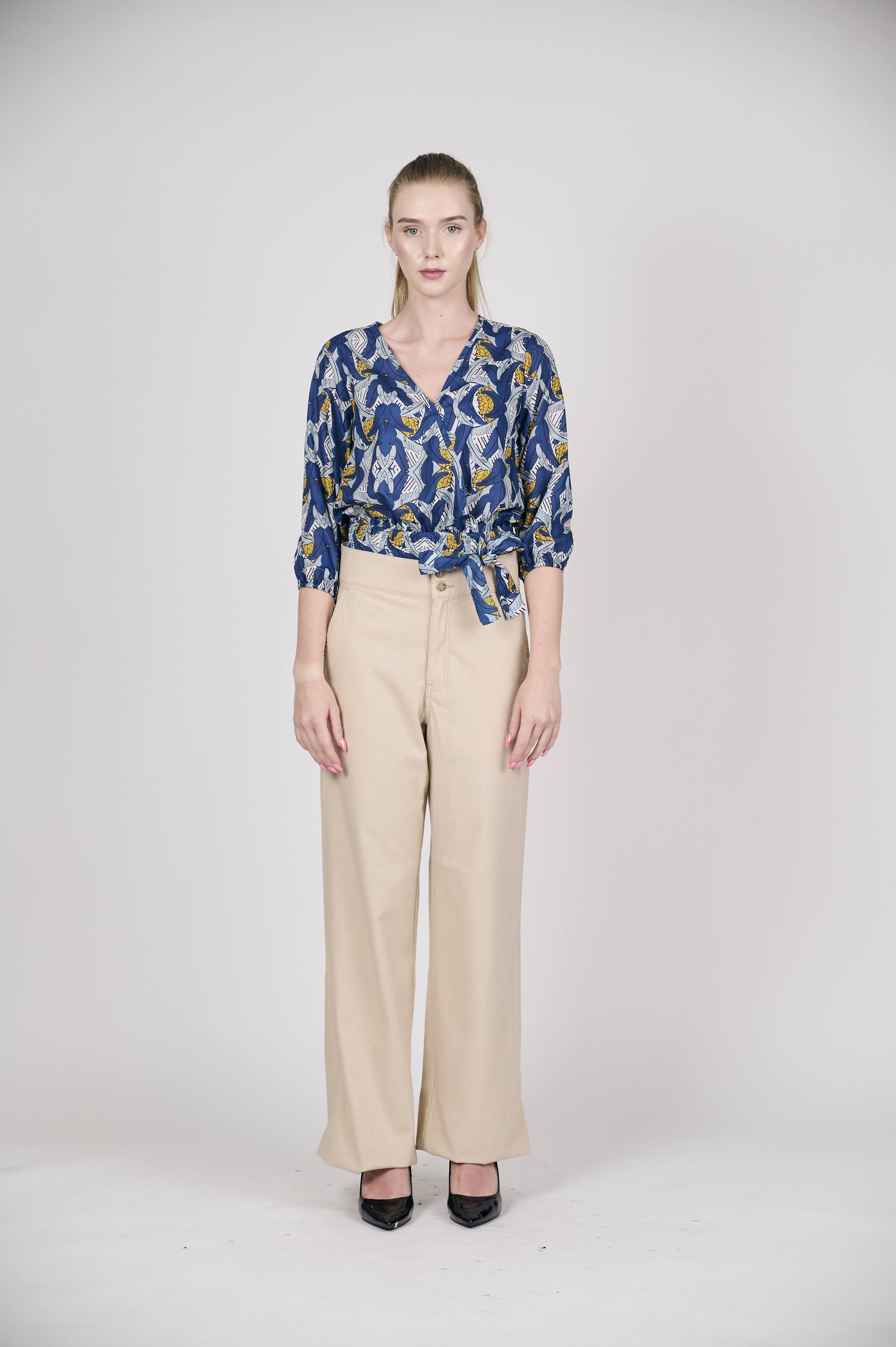 Women's Floral Wrap Blouse with 3/4 Sleeves