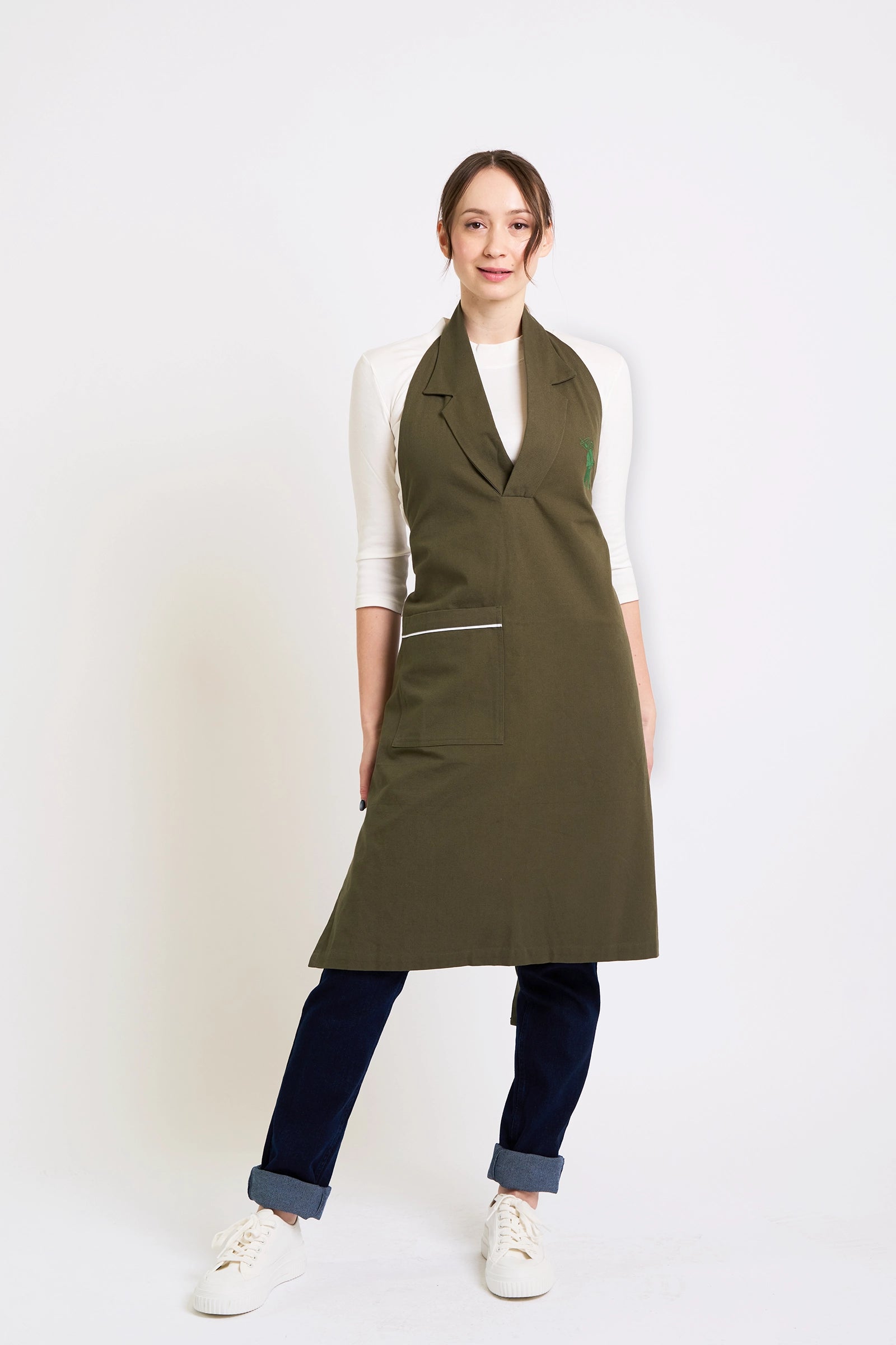 Bib Apron with Lapel Neckline
