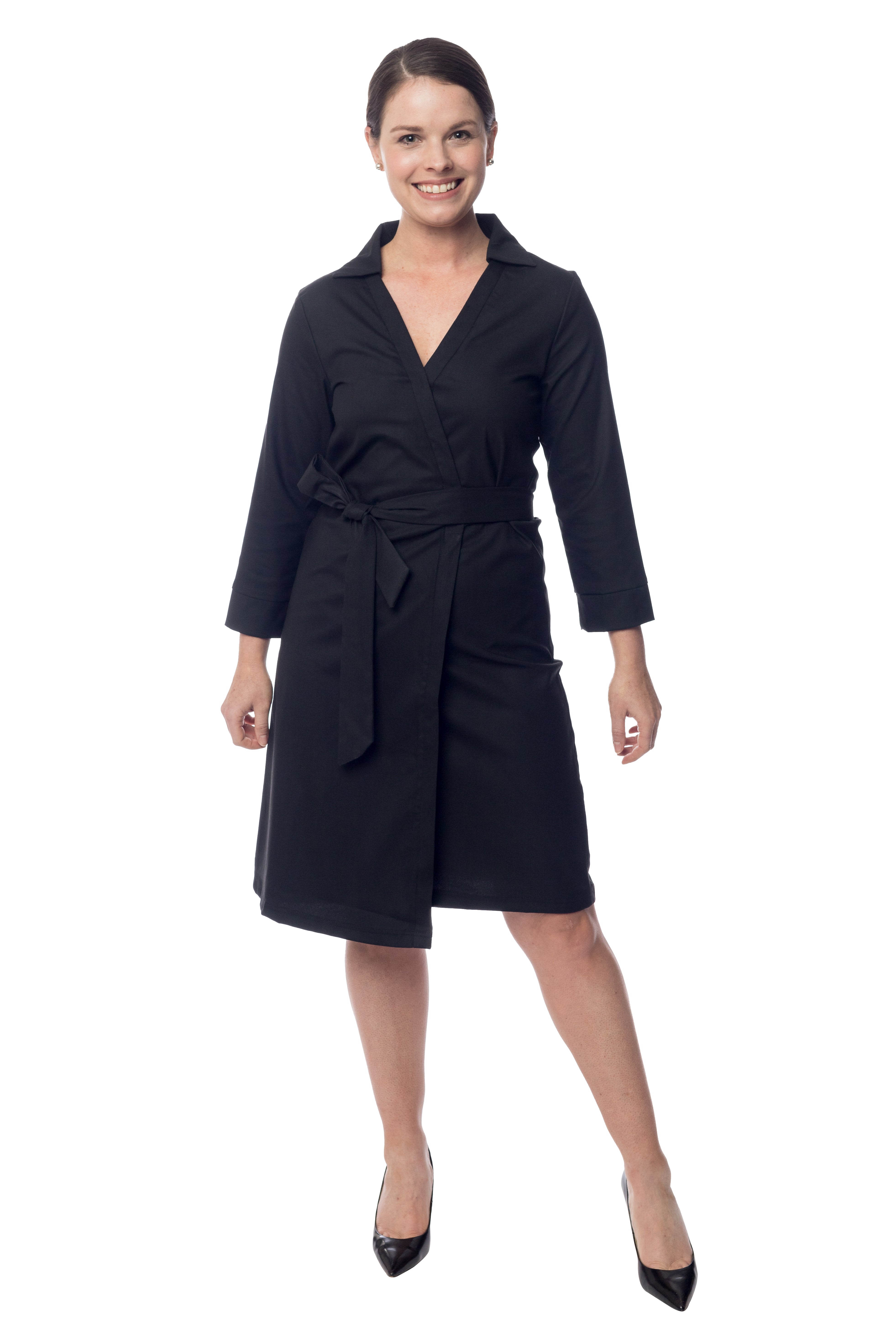 Elegant Black Wrap Dress with Belt
