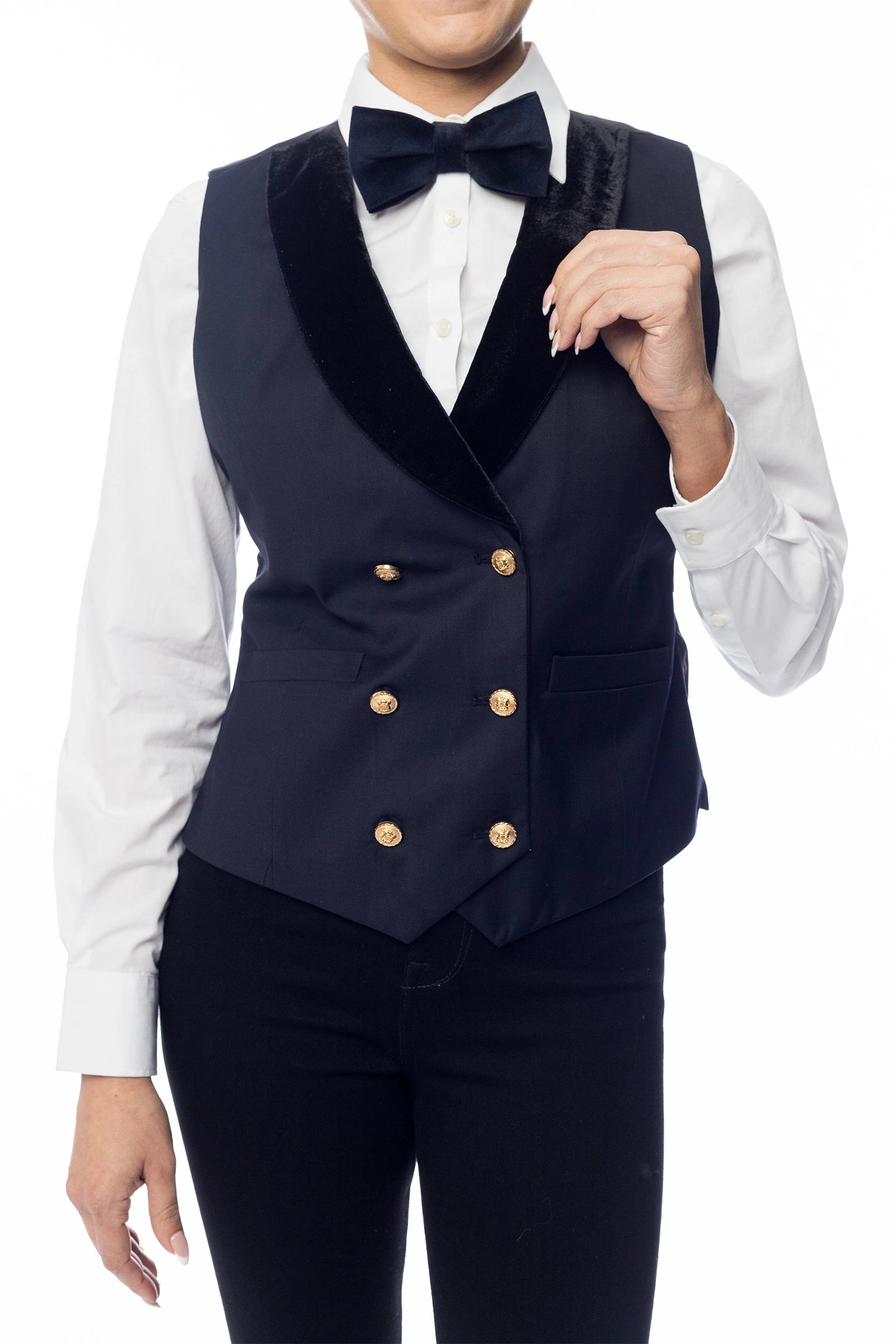 Women's Black Velvet Lapel Double-Breasted Vest