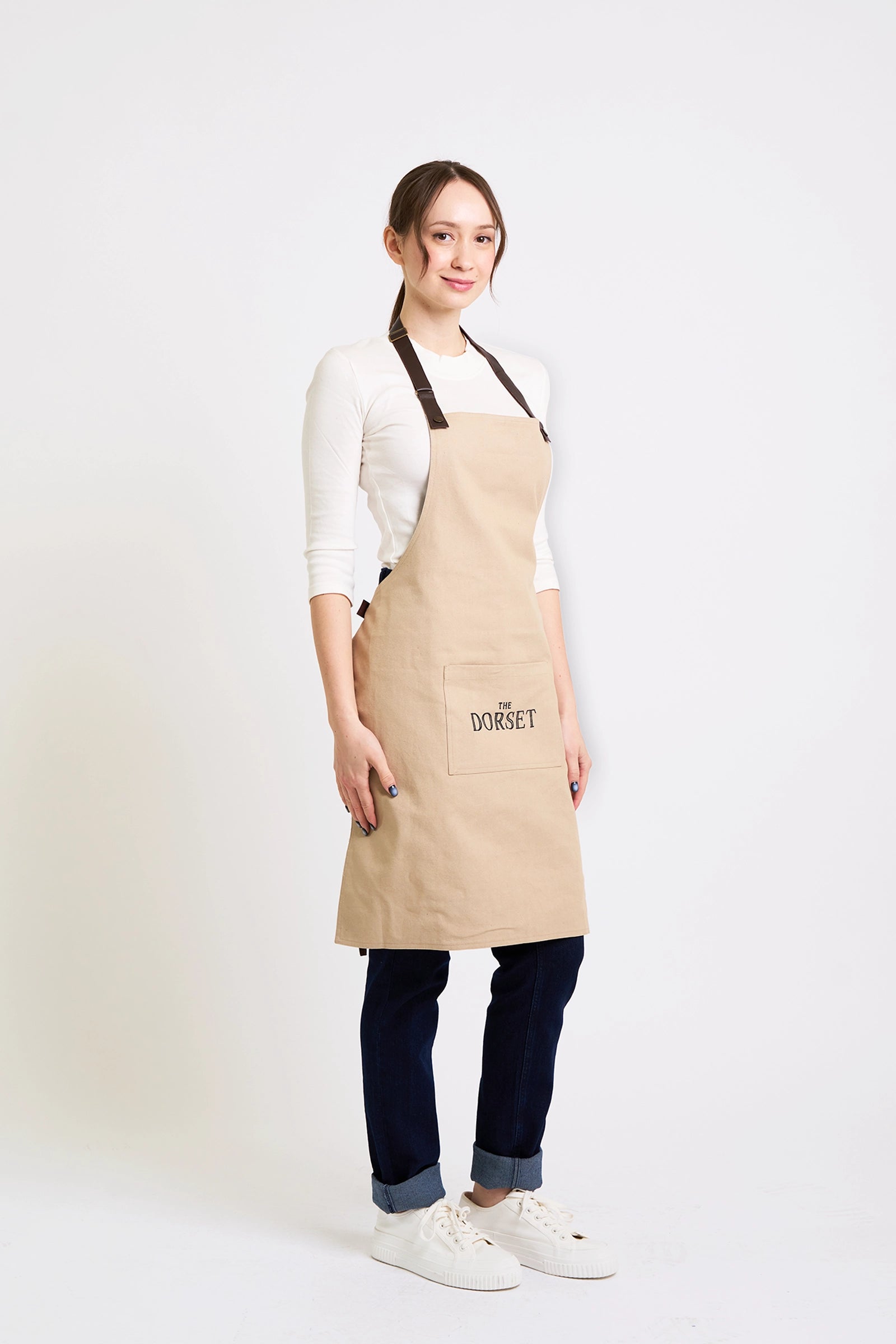 Classic Beige Bib Apron with Custom Logo Pocket