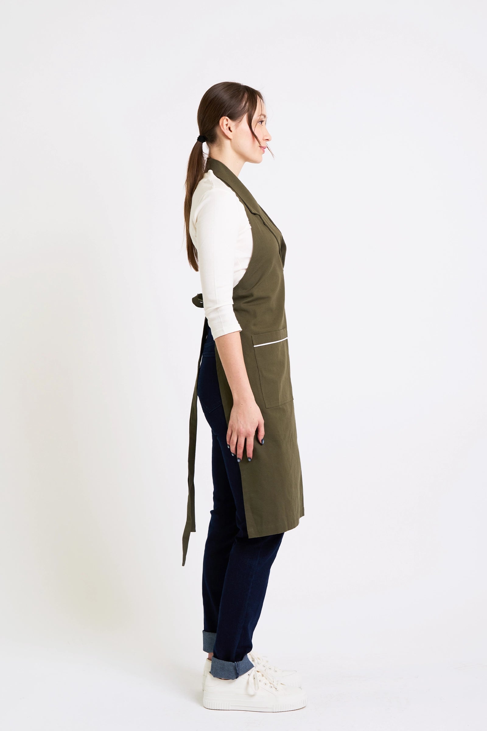 Bib Apron with Lapel Neckline