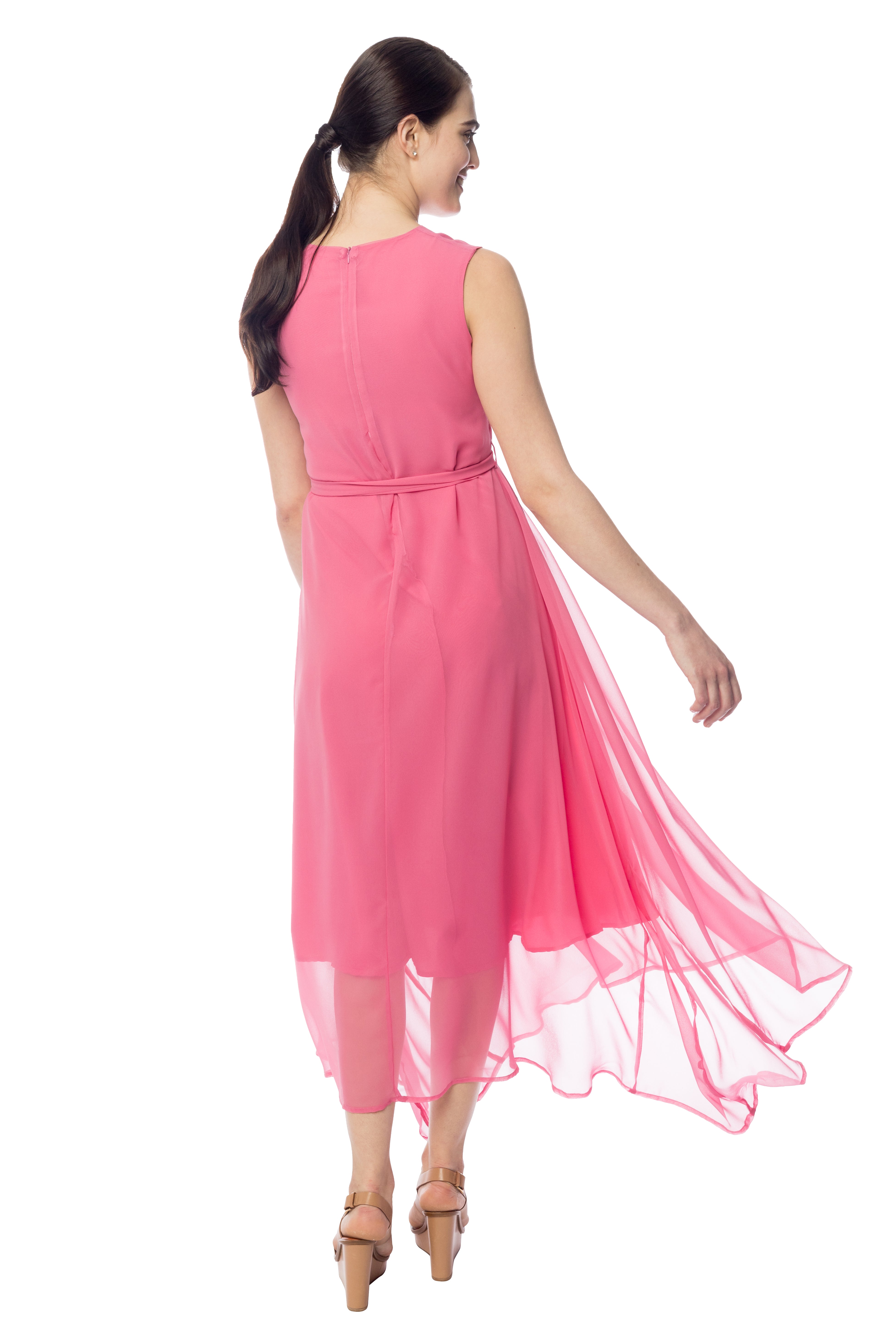 Elegant Pink Chiffon Maxi Dress