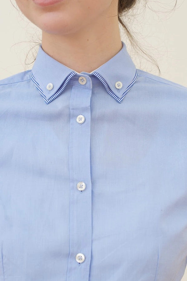 Women's Light Blue Short-Sleeve Oxford Shirt