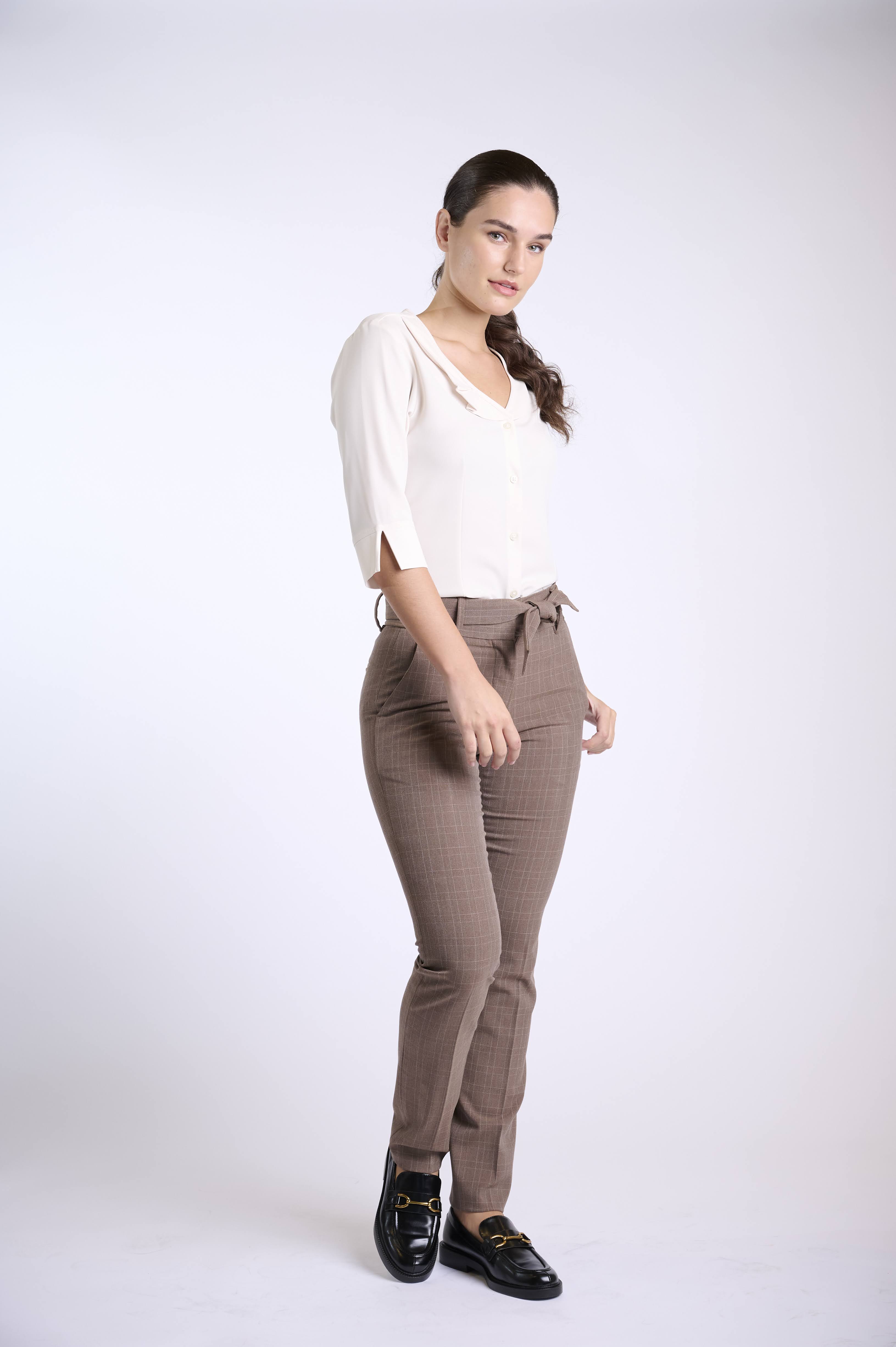 Elegant Ivory Button-Down Blouse with 3/4 Sleeves
