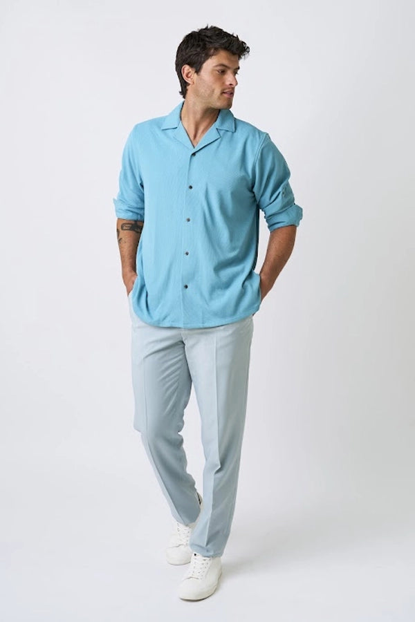 Men’s Turquoise Roll-Up Sleeve Camp Shirt