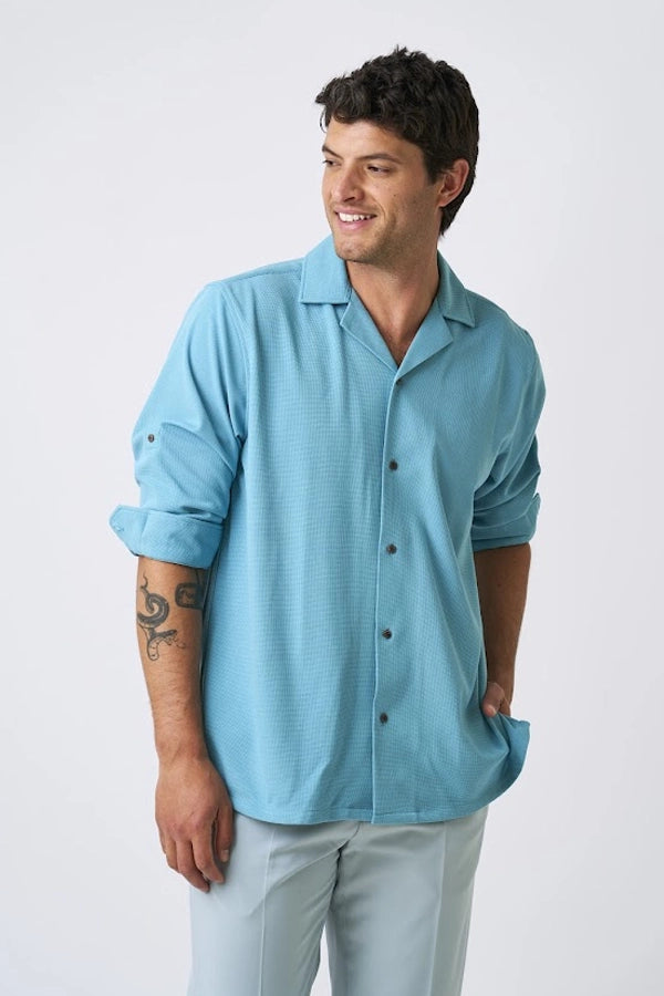Men’s Turquoise Roll-Up Sleeve Camp Shirt