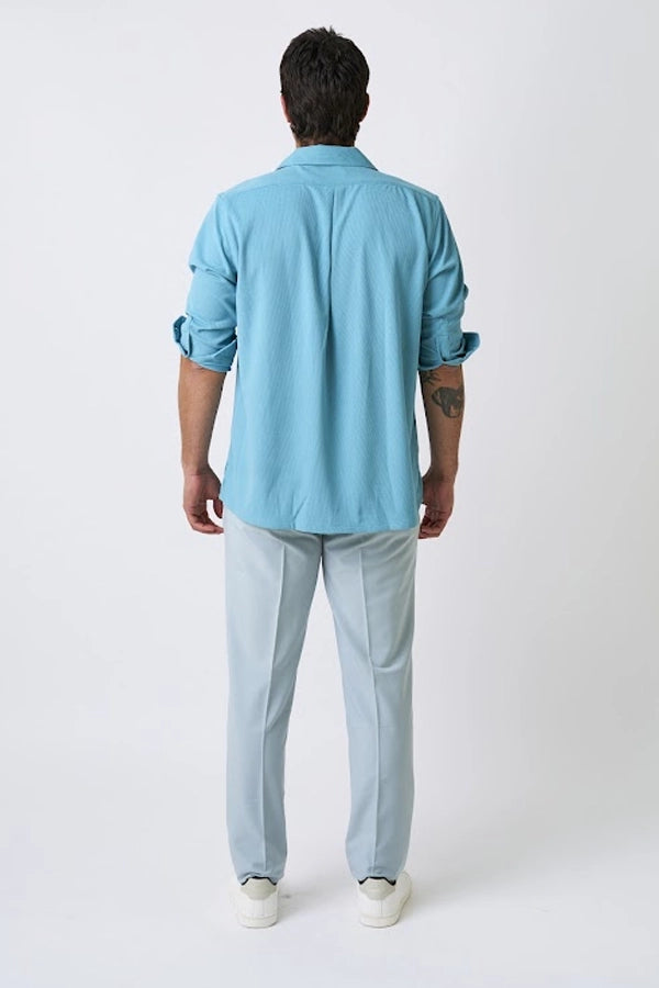 Men’s Turquoise Roll-Up Sleeve Camp Shirt
