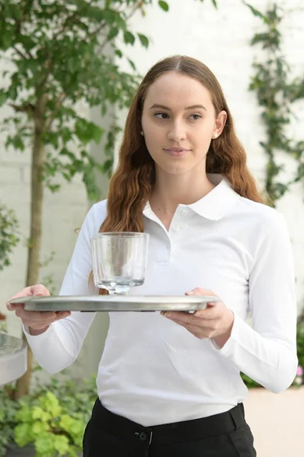 Women's Long Sleeve White Polo T-Shirt