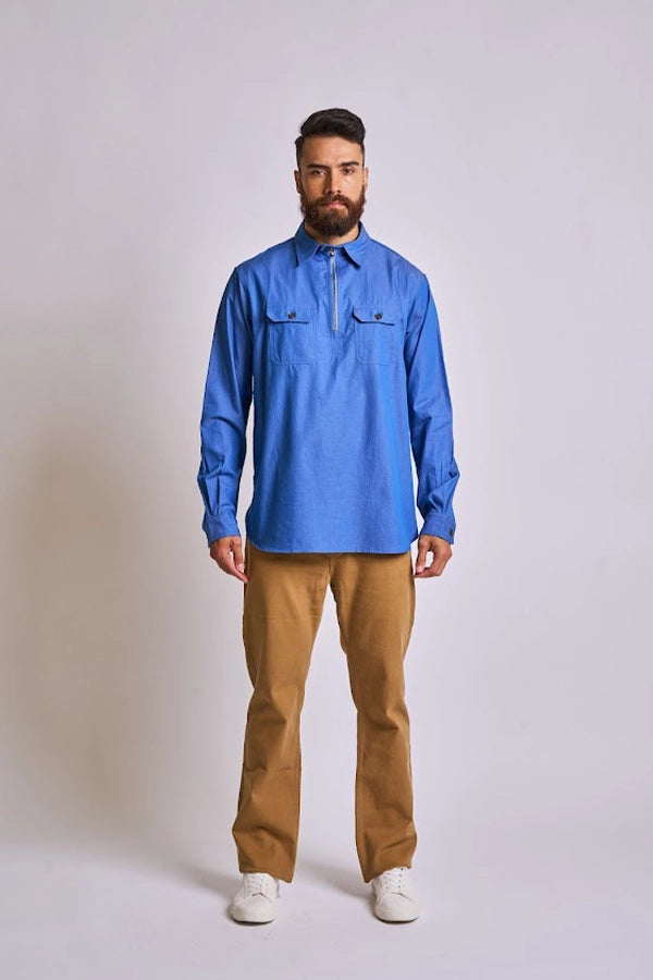Men's Blue Zip-Front Utility Shirt