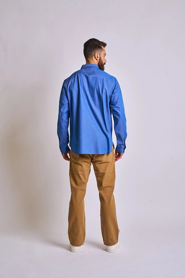 Men's Blue Zip-Front Utility Shirt