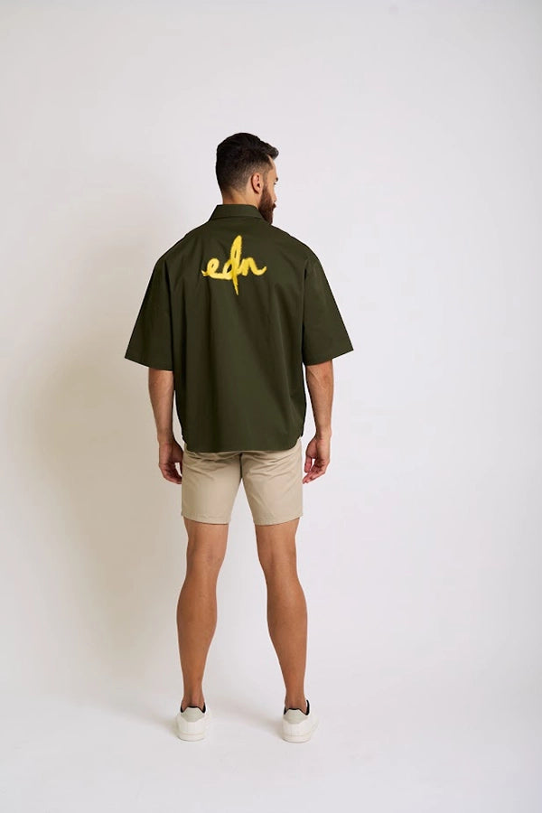 Olive Green Oversized Shirt with Statement Tape Detail