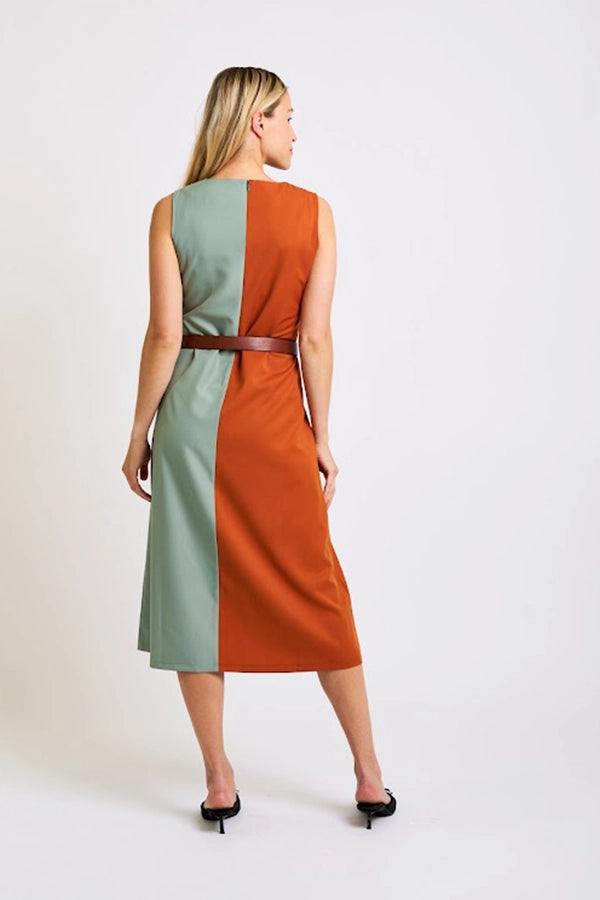 Colorblock Sleeveless Midi Dress