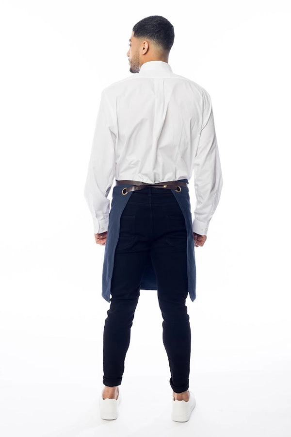 Navy Canvas Waist Apron with Leather Accents