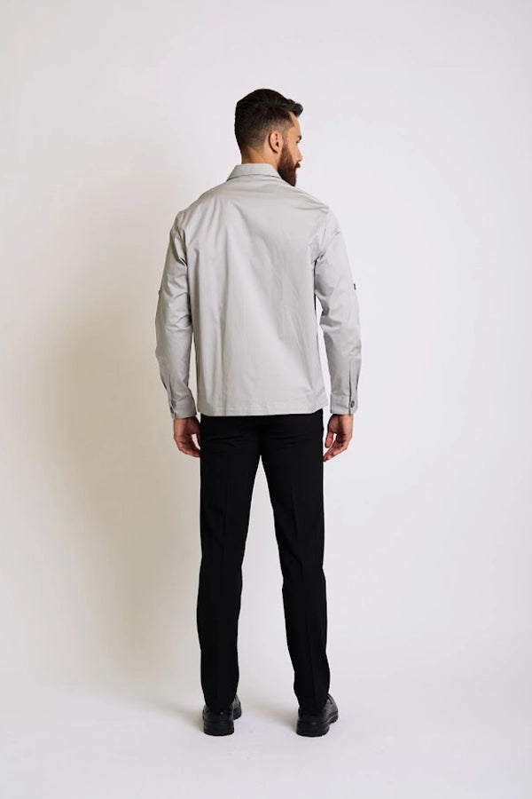 Men's Contemporary Grey Button-Up Shirt with Bold Yellow Text Accents