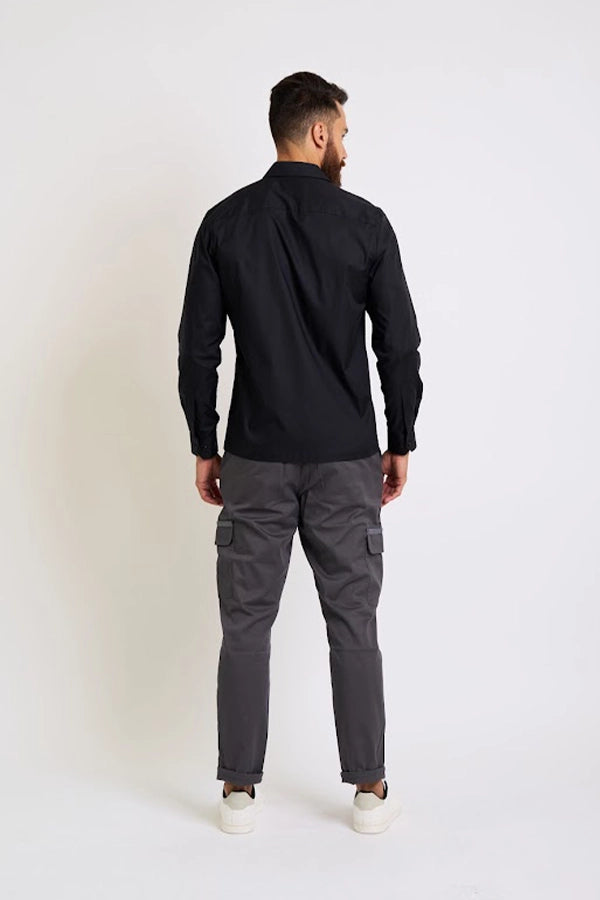Men's Black Long-Sleeve Utility Shirt
