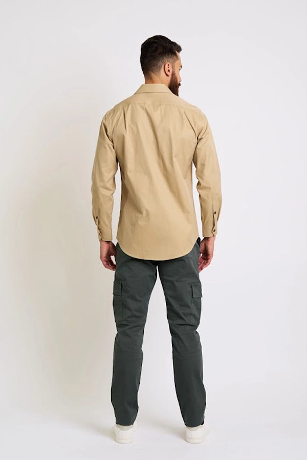 Men's Beige Long-Sleeve Outdoor Utility Shirt