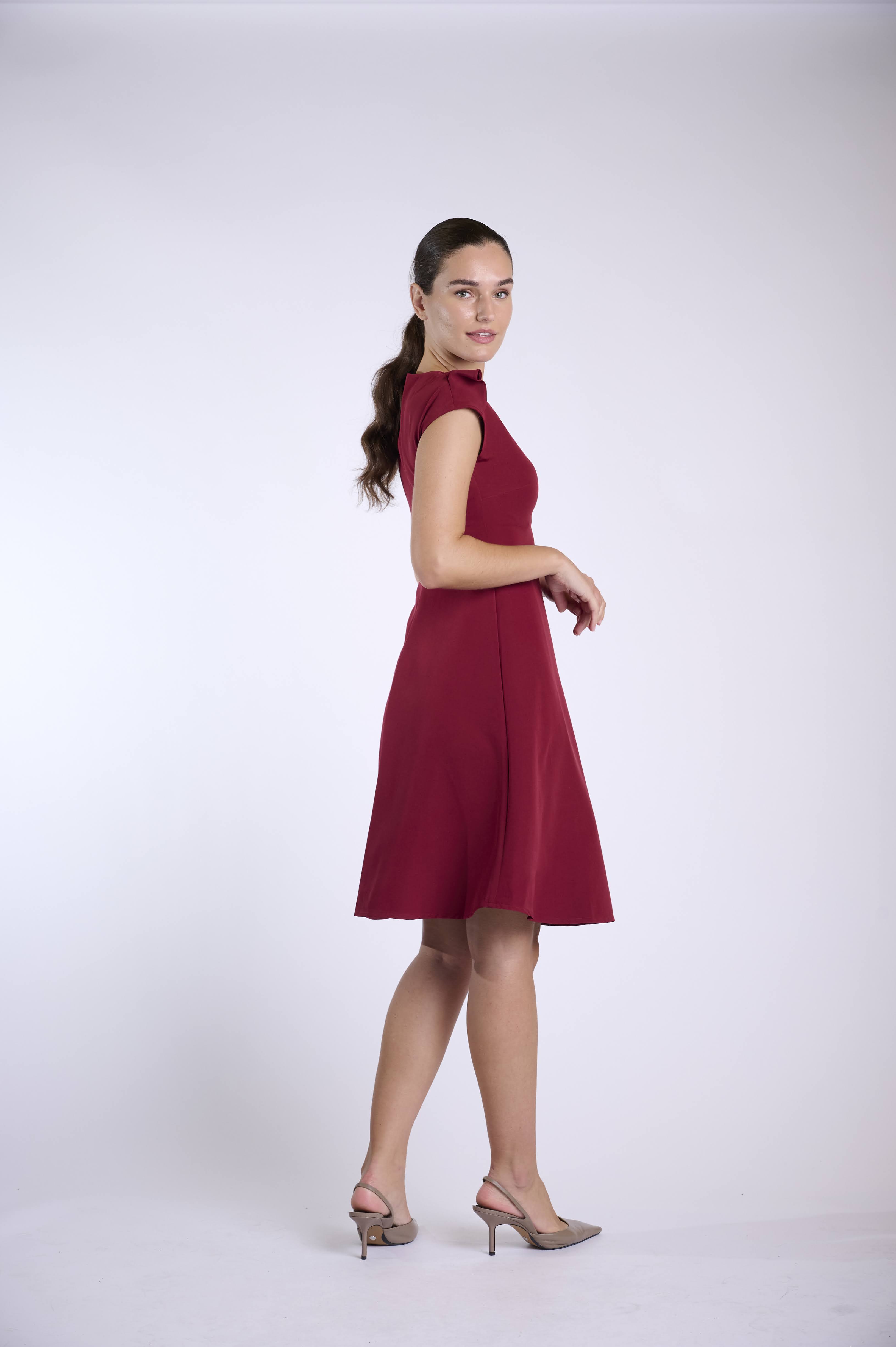 Classic Red A-Line Dress with Ruffled Sleeves