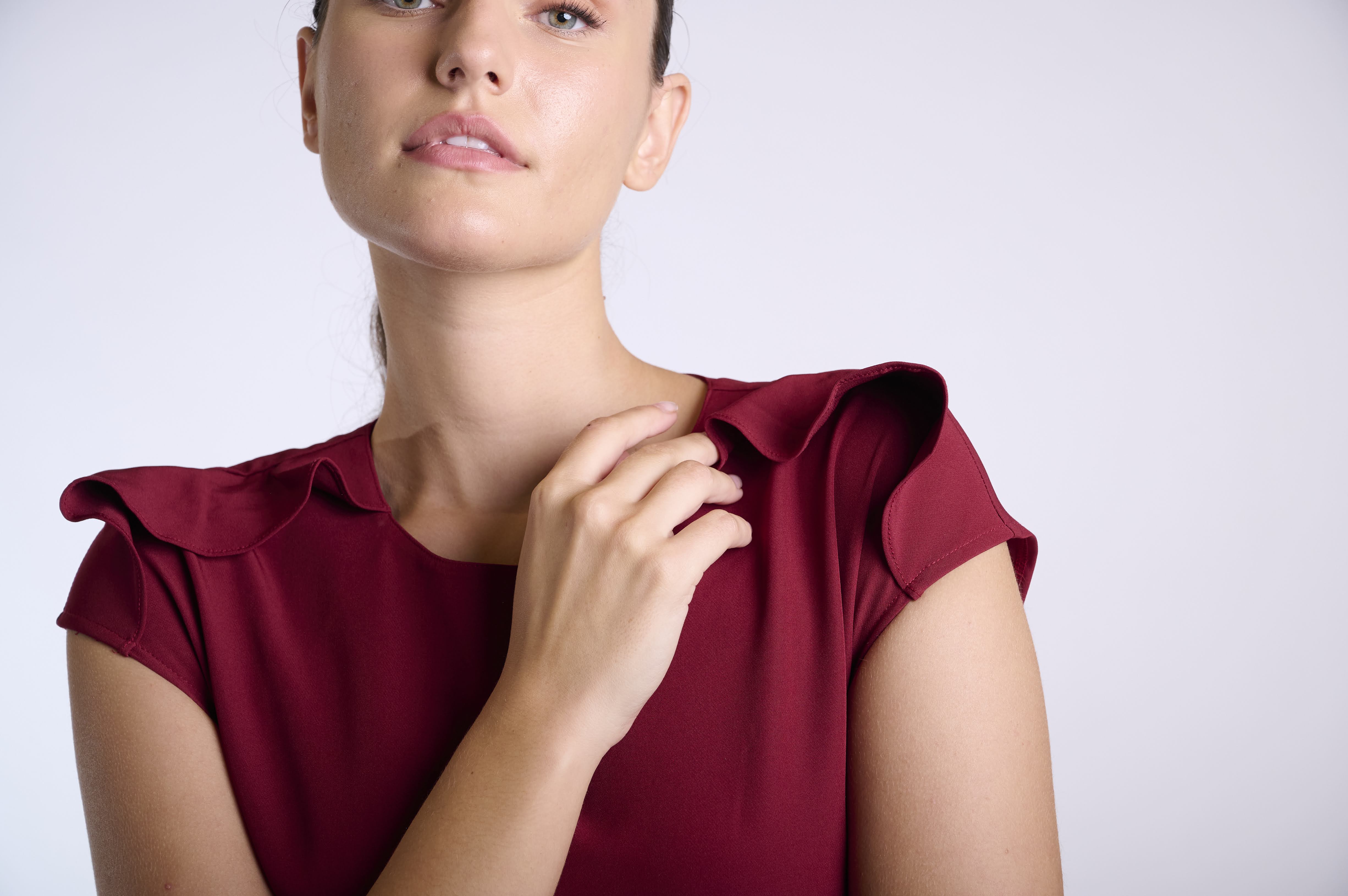 Classic Red A-Line Dress with Ruffled Sleeves