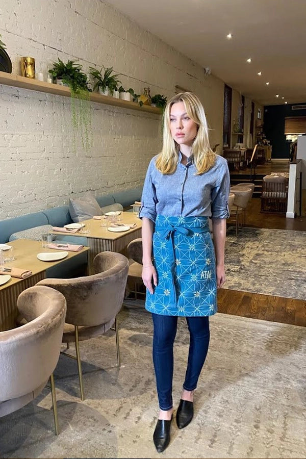 Teal Patterned Bistro Apron with Tie Closure