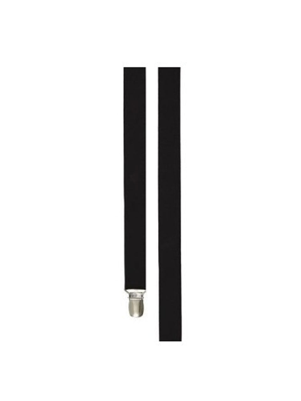 Grosgrain Solid Black Suspender Clip system Black elastic back with "Y" style construction and brown leather crosspatch Adjustable length: 30 in. to 52 in.