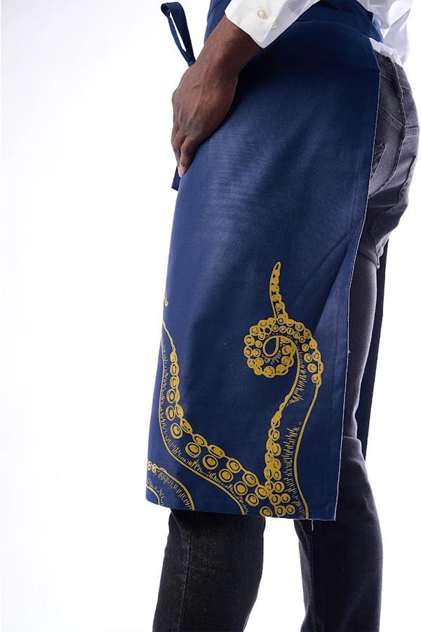Navy Waist Apron with Gold Tentacle Print