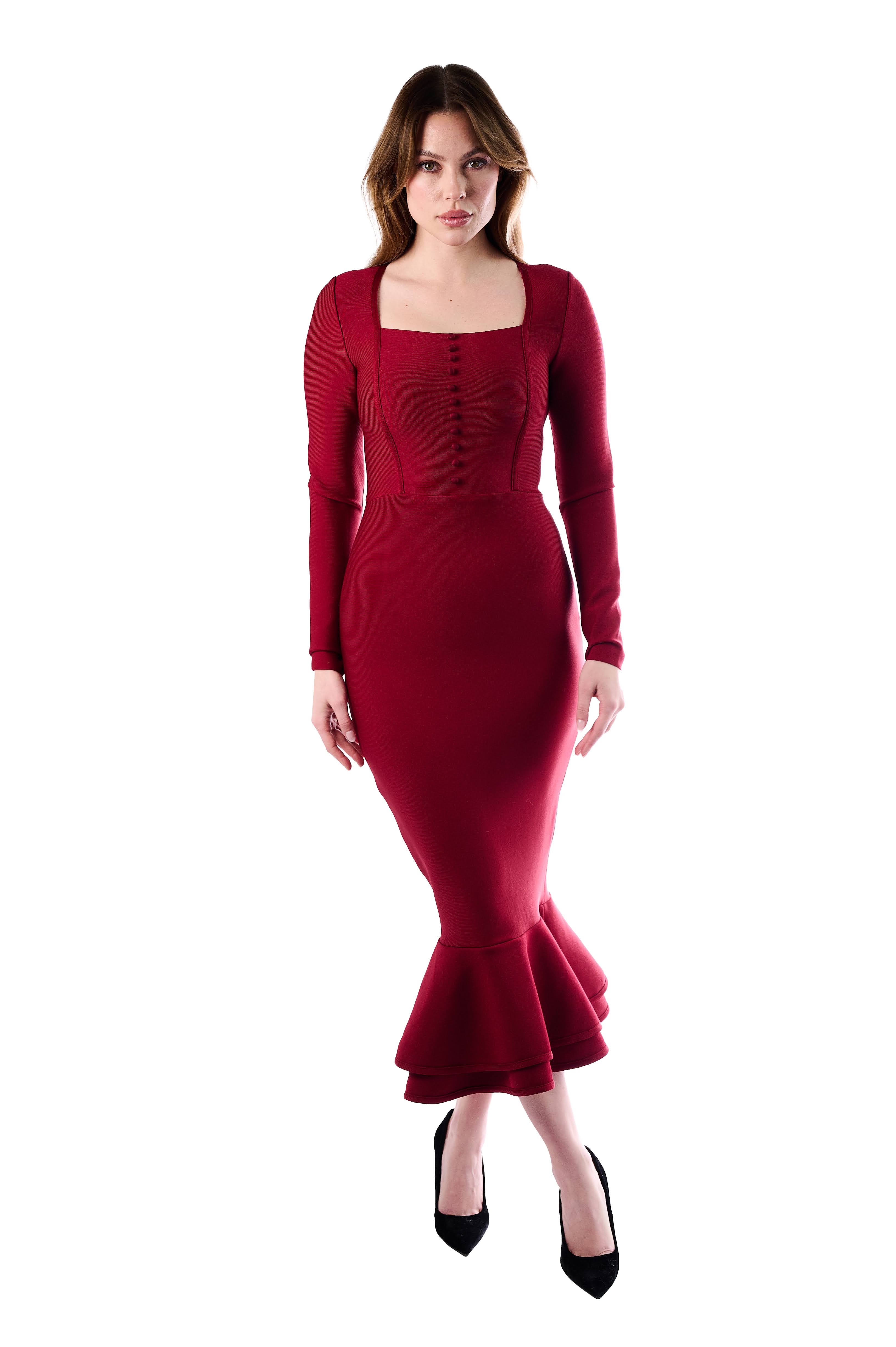 Elegant Red Mermaid Midi Dress