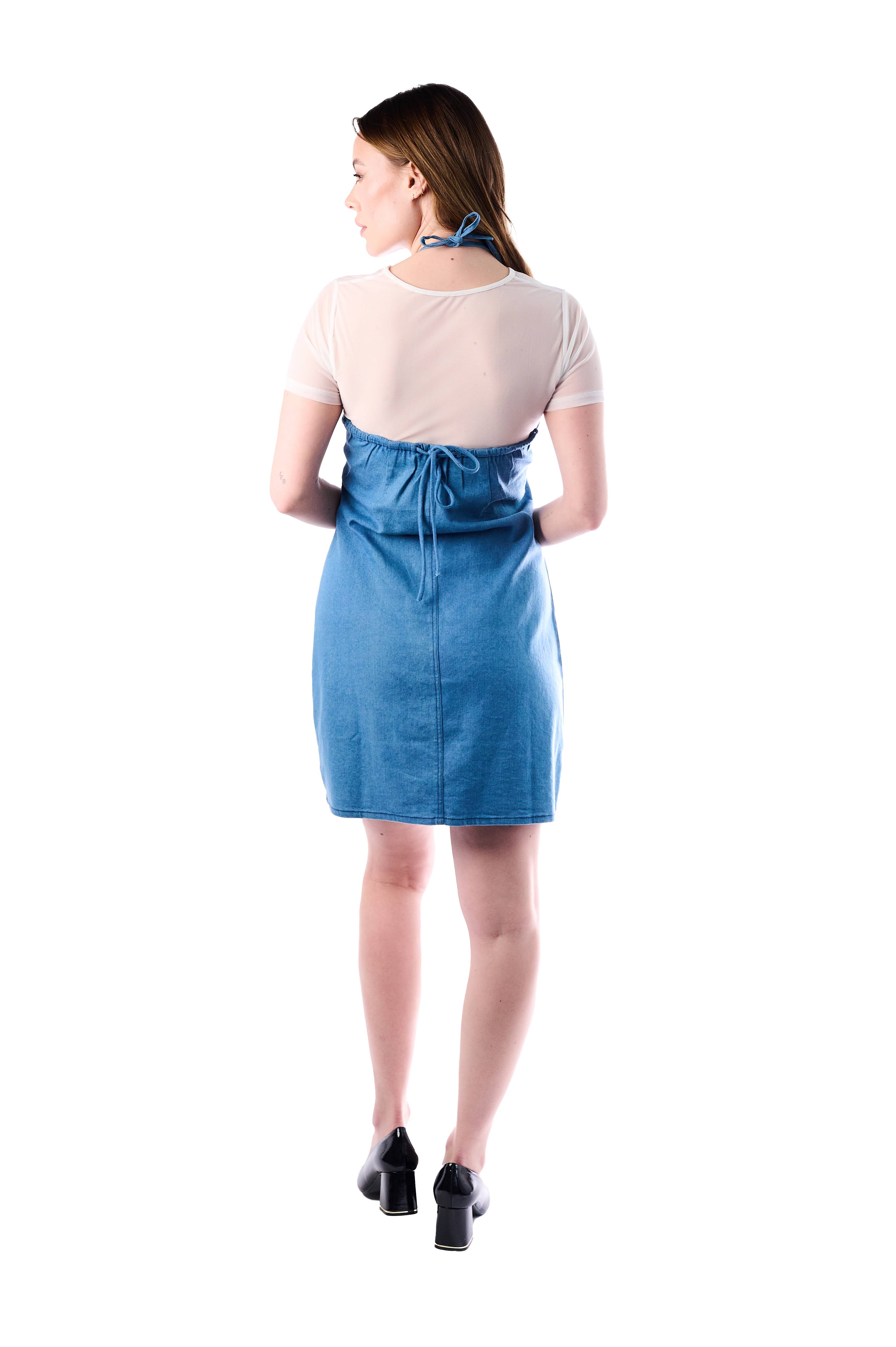 Casual Denim Halter Dress with Layered Tee