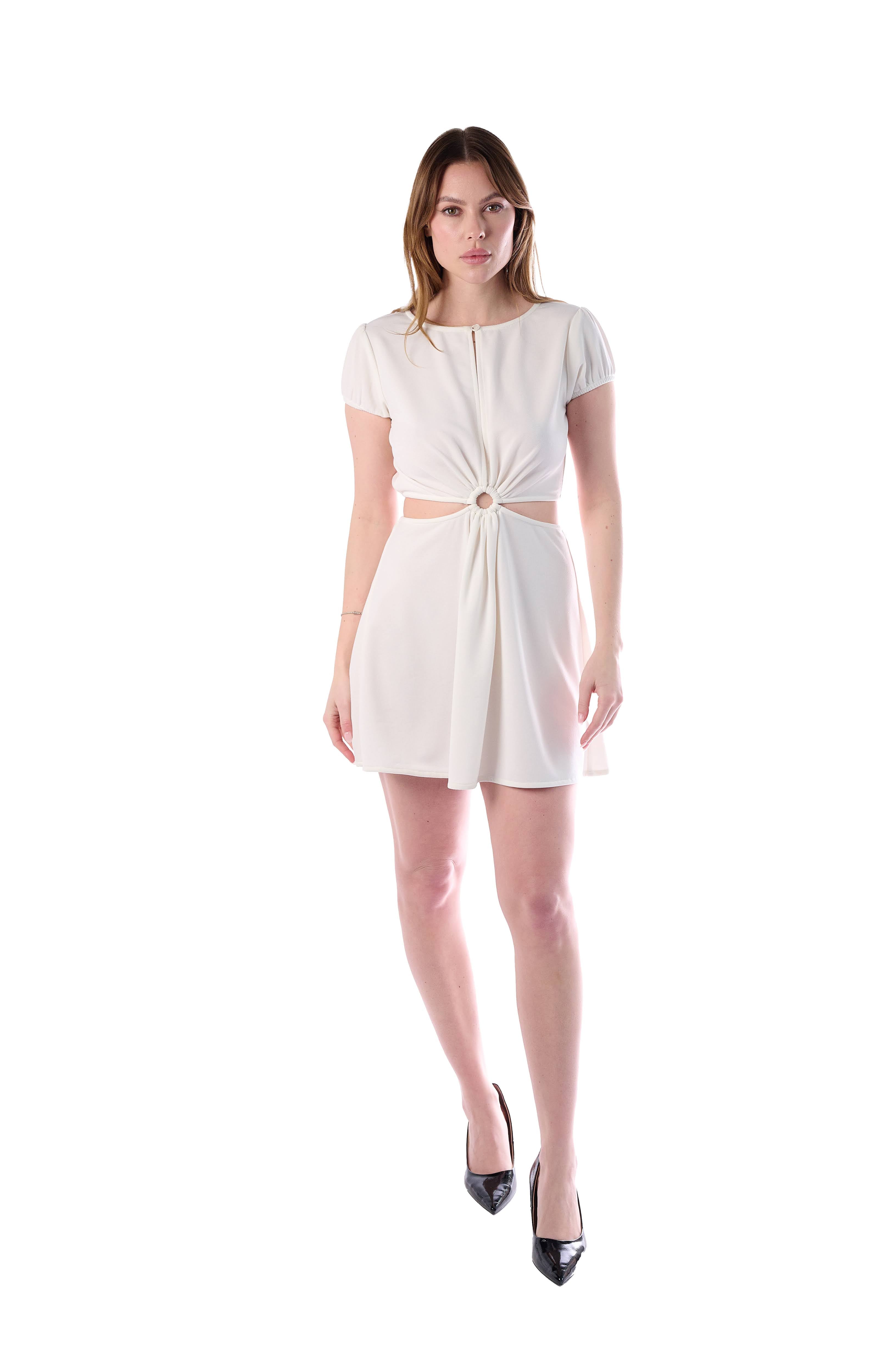 Elegant White Cut-Out  Mini Dress