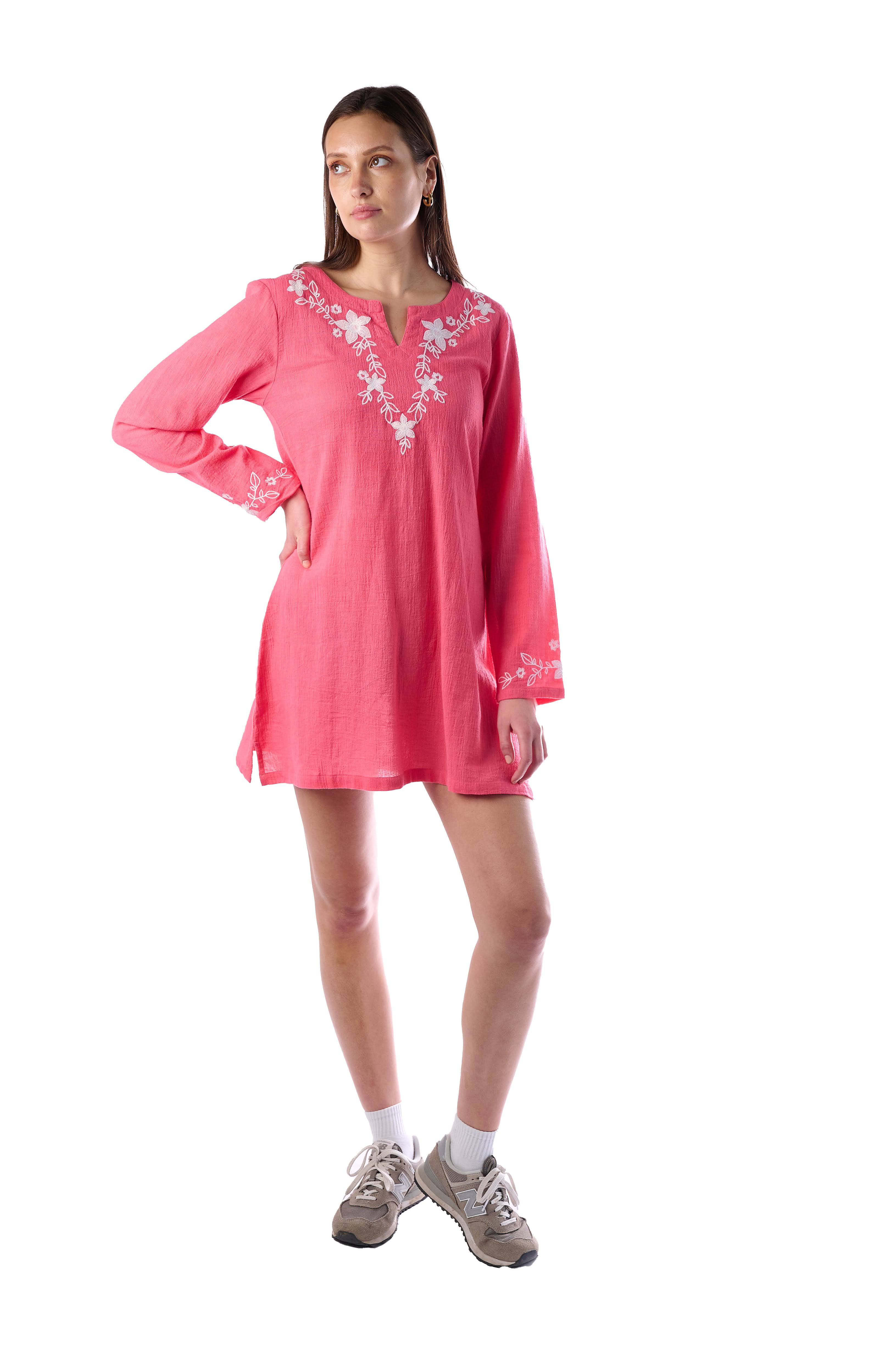 Pink Embroidered Tunic Dress