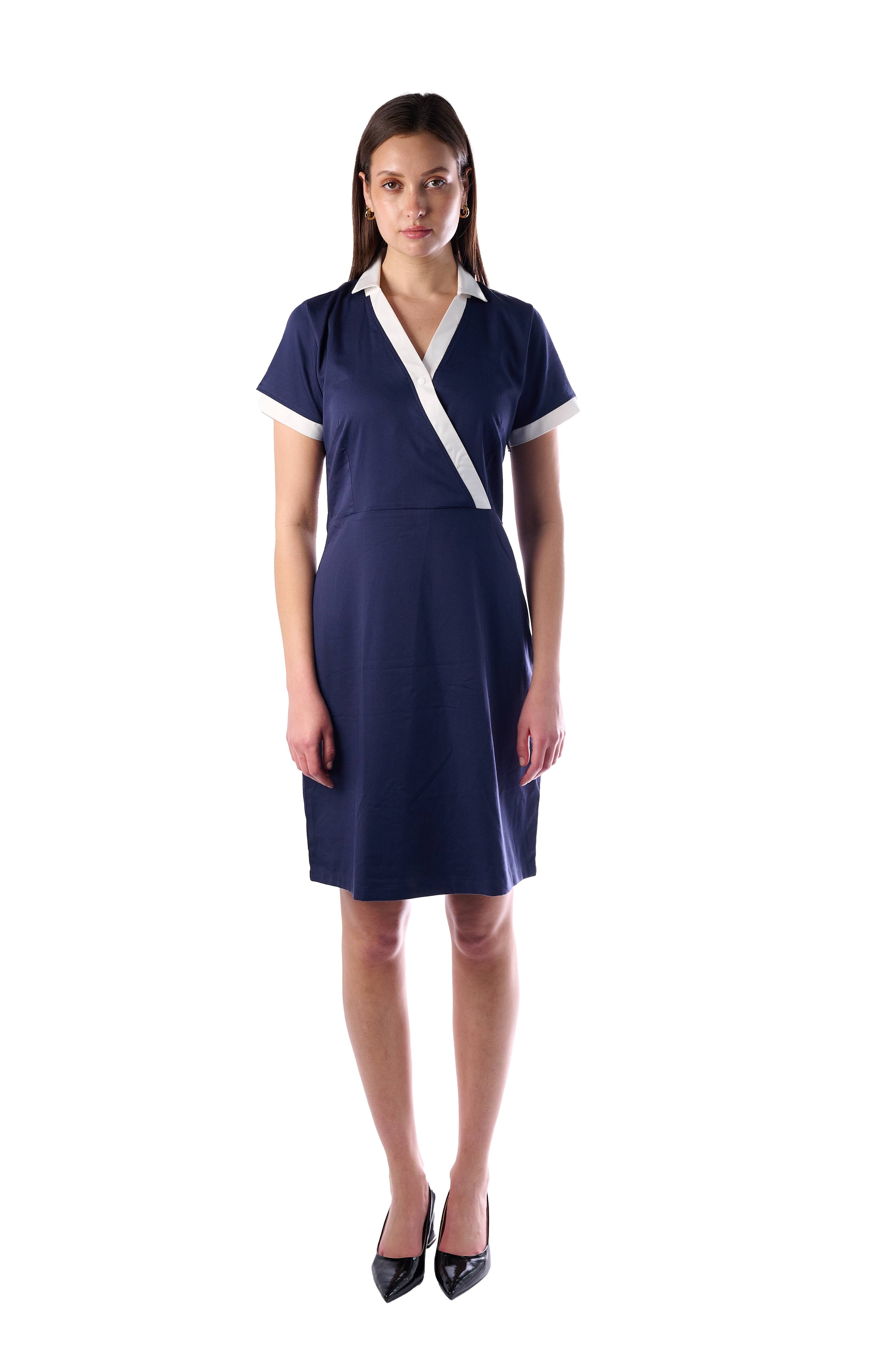 Classic Navy Dress with  White Collar Detail
