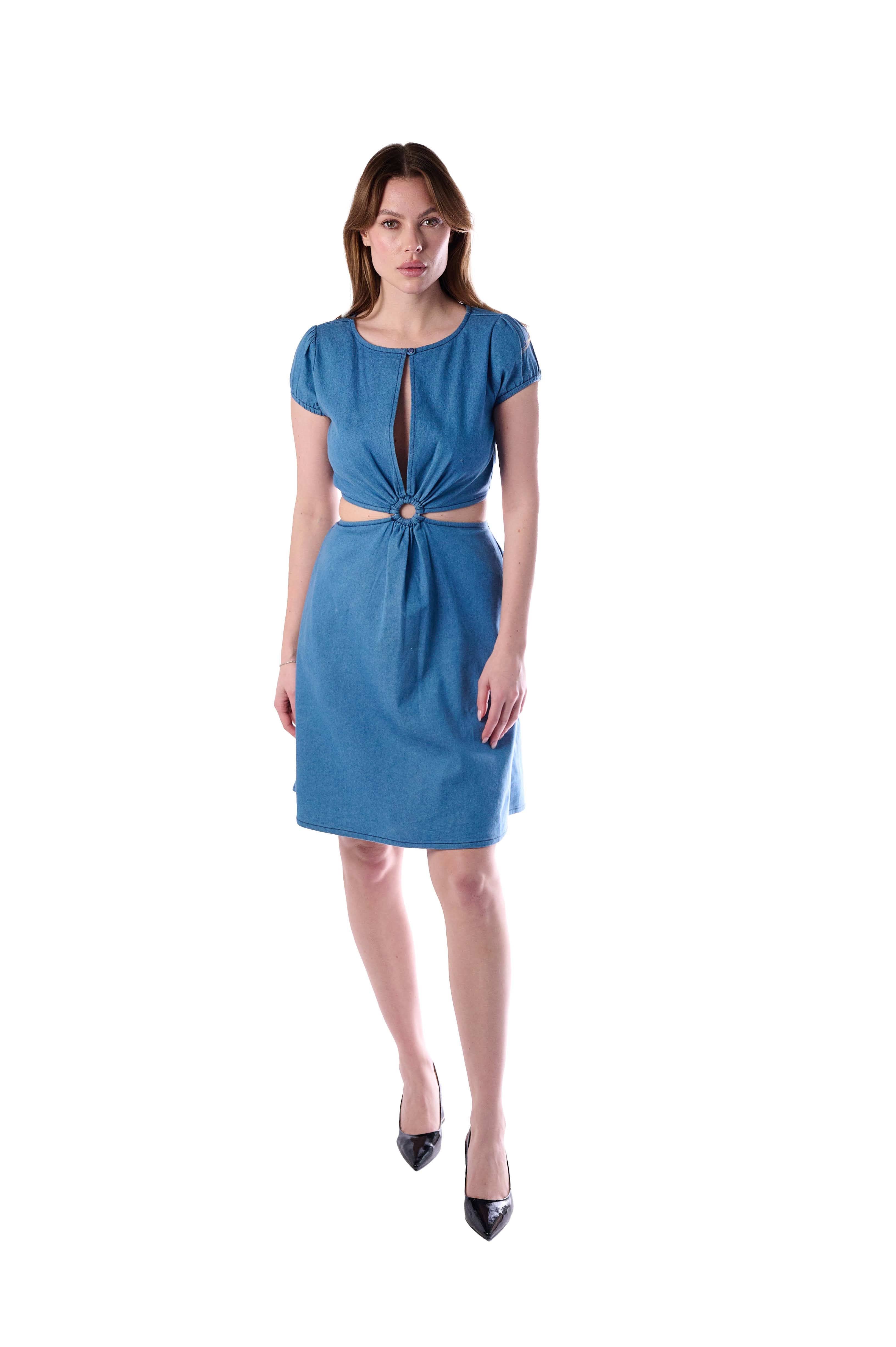 Denim Cutout Midi Dress with Knot Detail