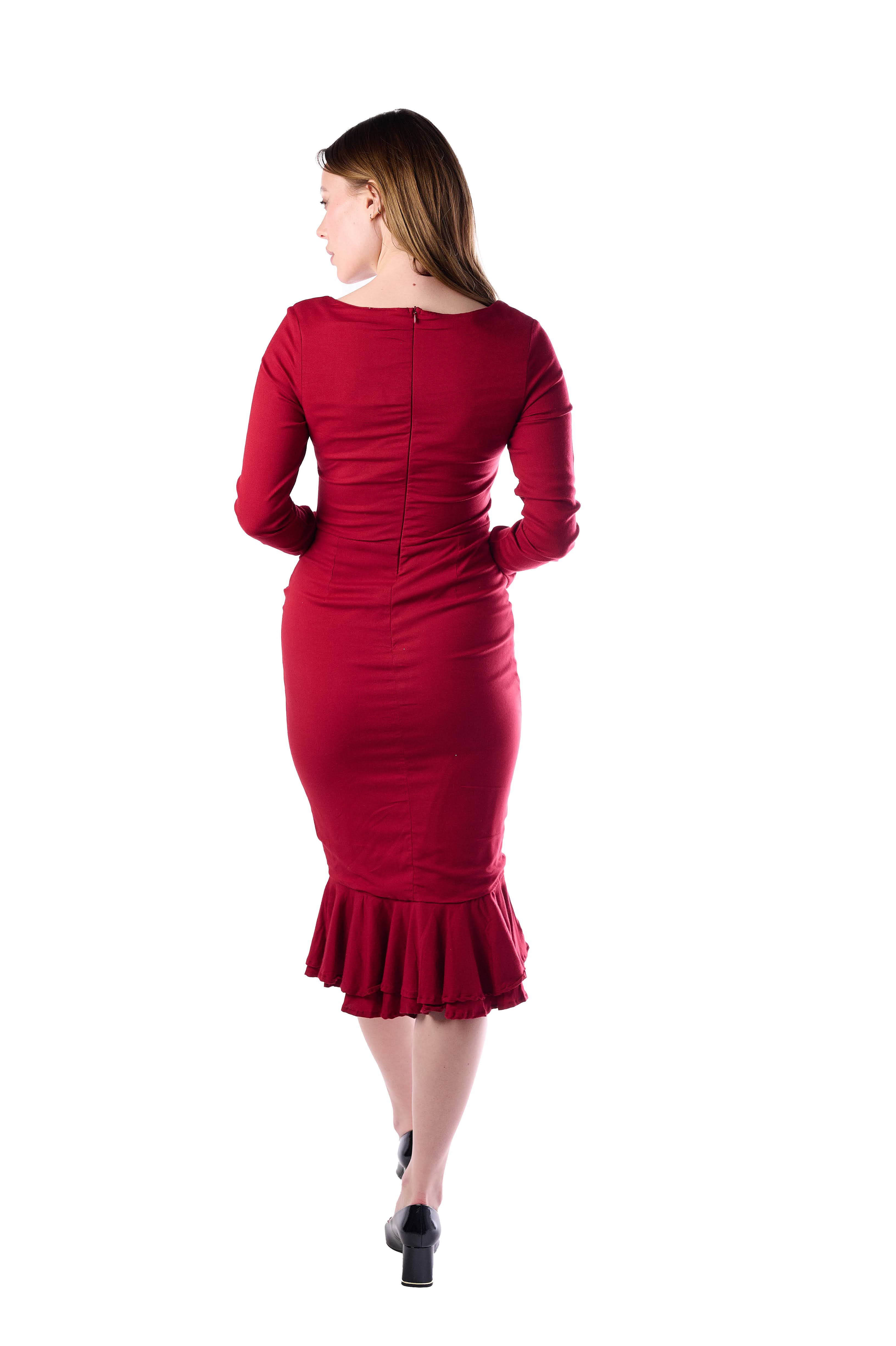 Elegant Red Button-Front Midi Dress