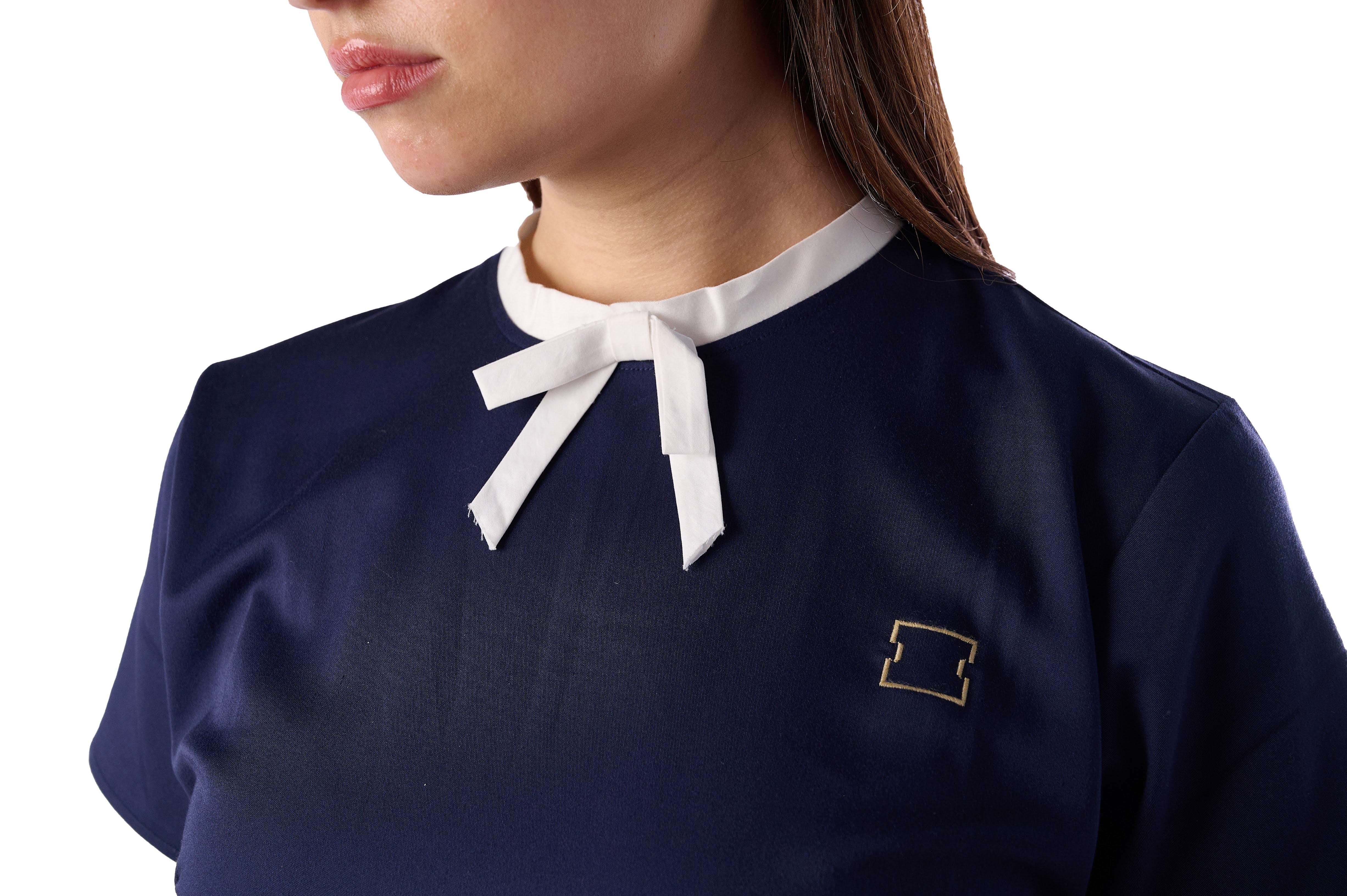 Navy Blue Shift Dress with White Accents