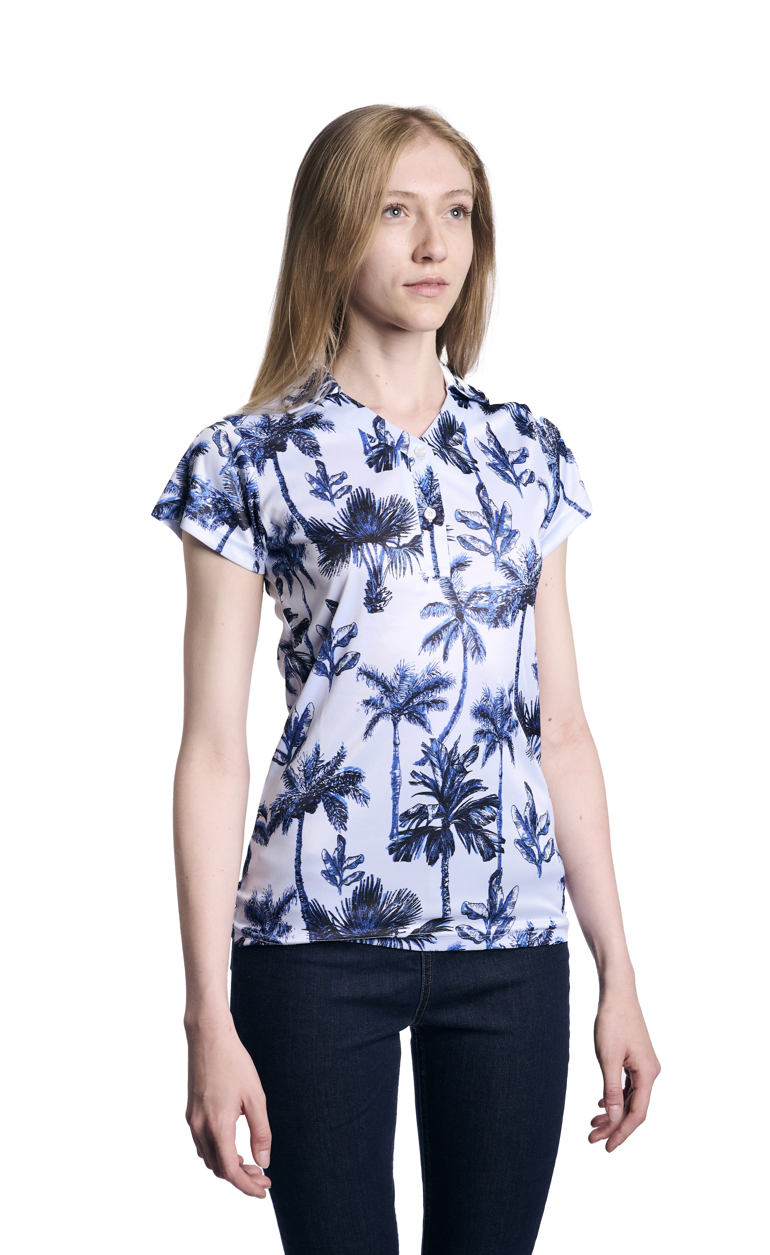 Tropical Print Short- Sleeve Blouse