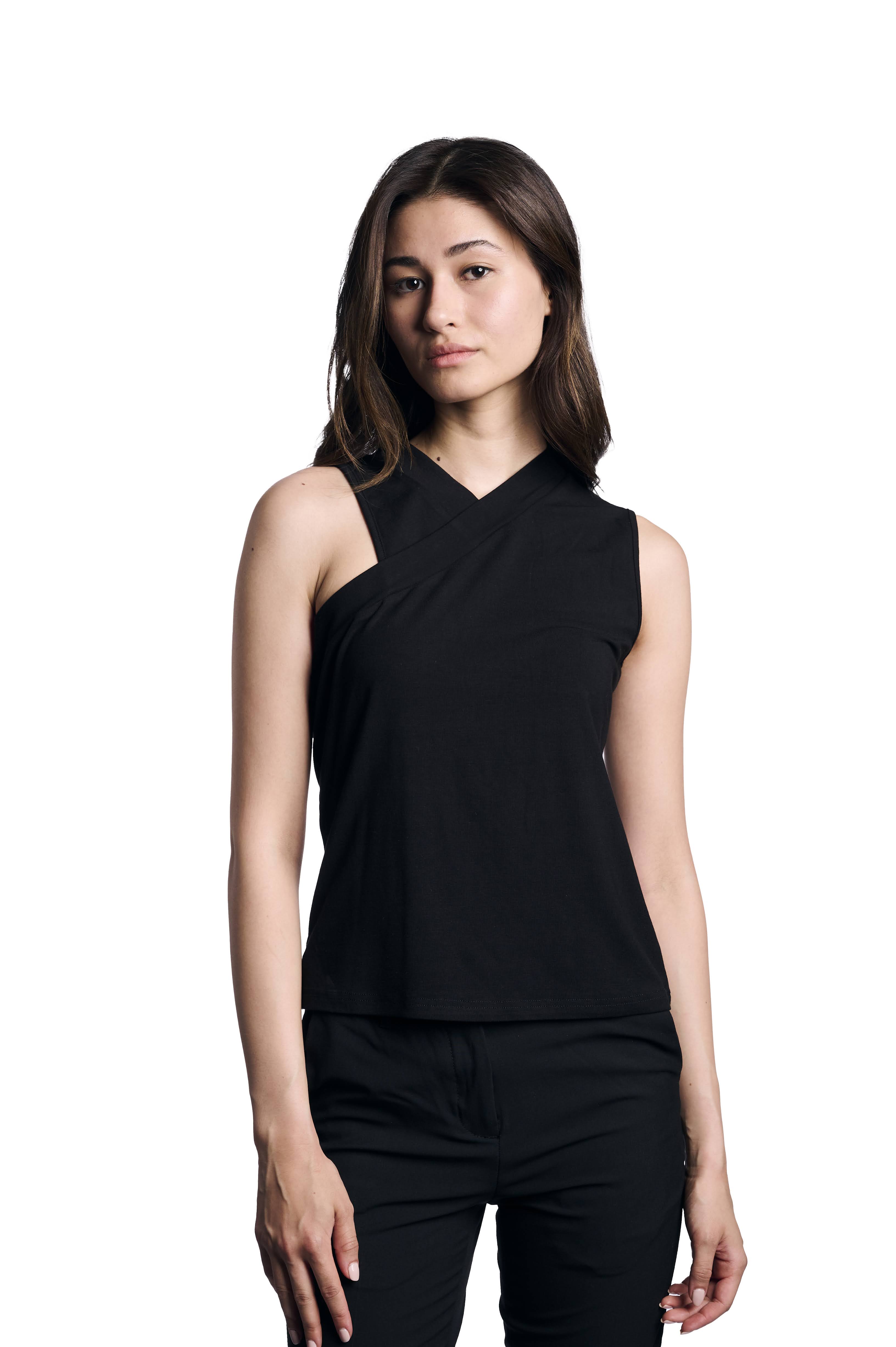 Sleek Black Sleeveless Top with Asymmetrical Cutout