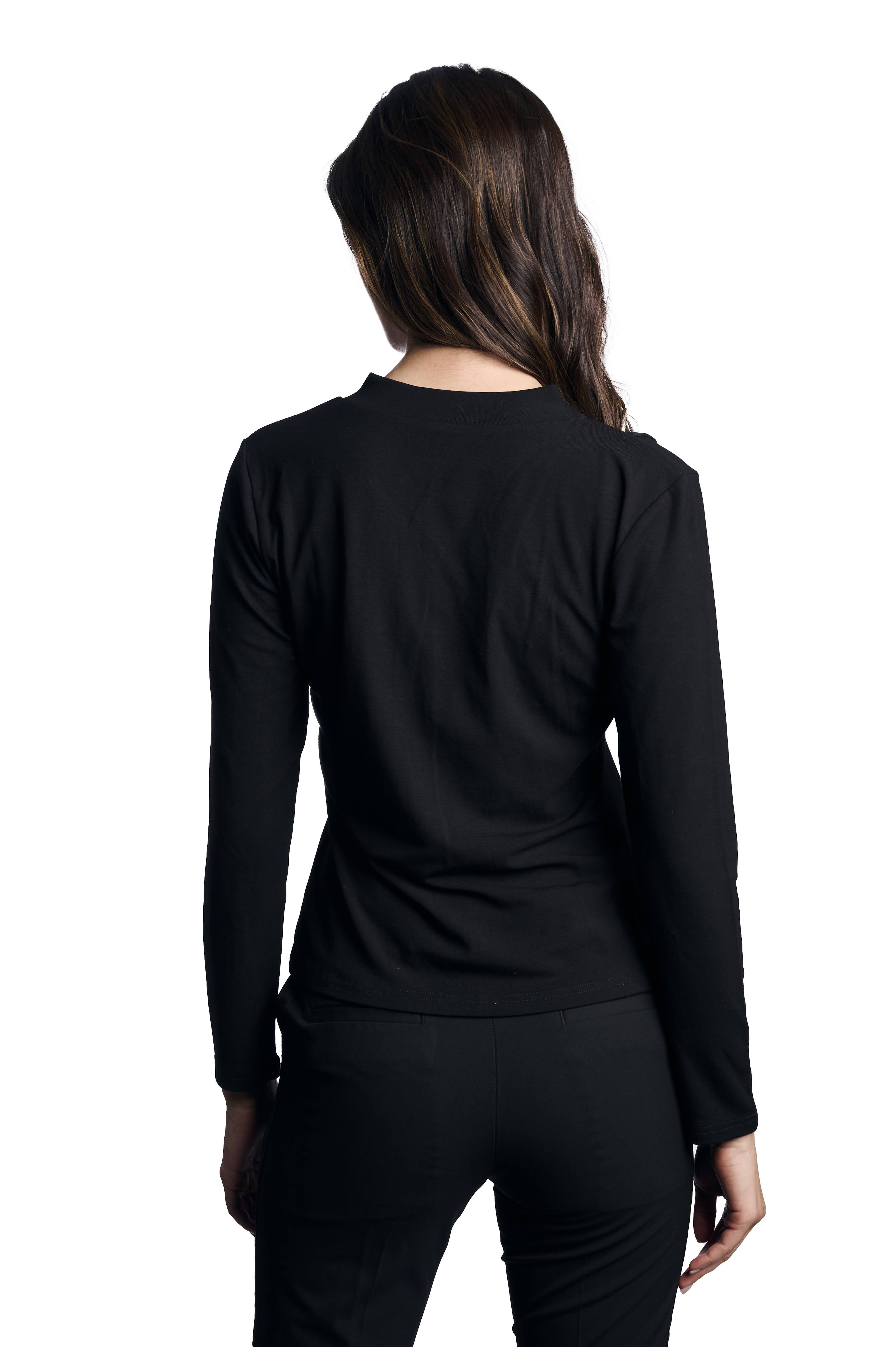 Chic Black Long-Sleeve Top with Asymmetrical Cutout