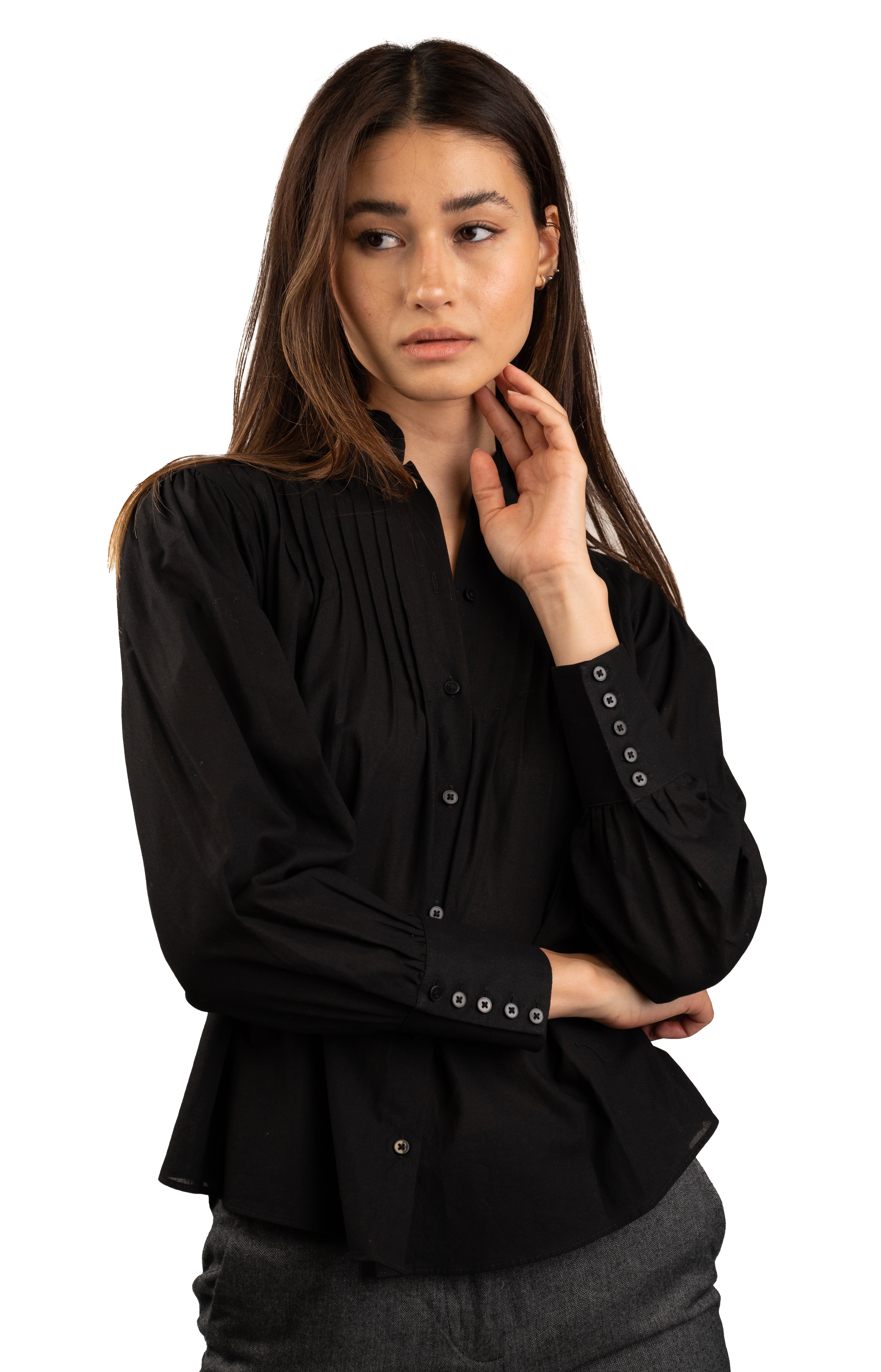 Elegant Black Pleated Blouse