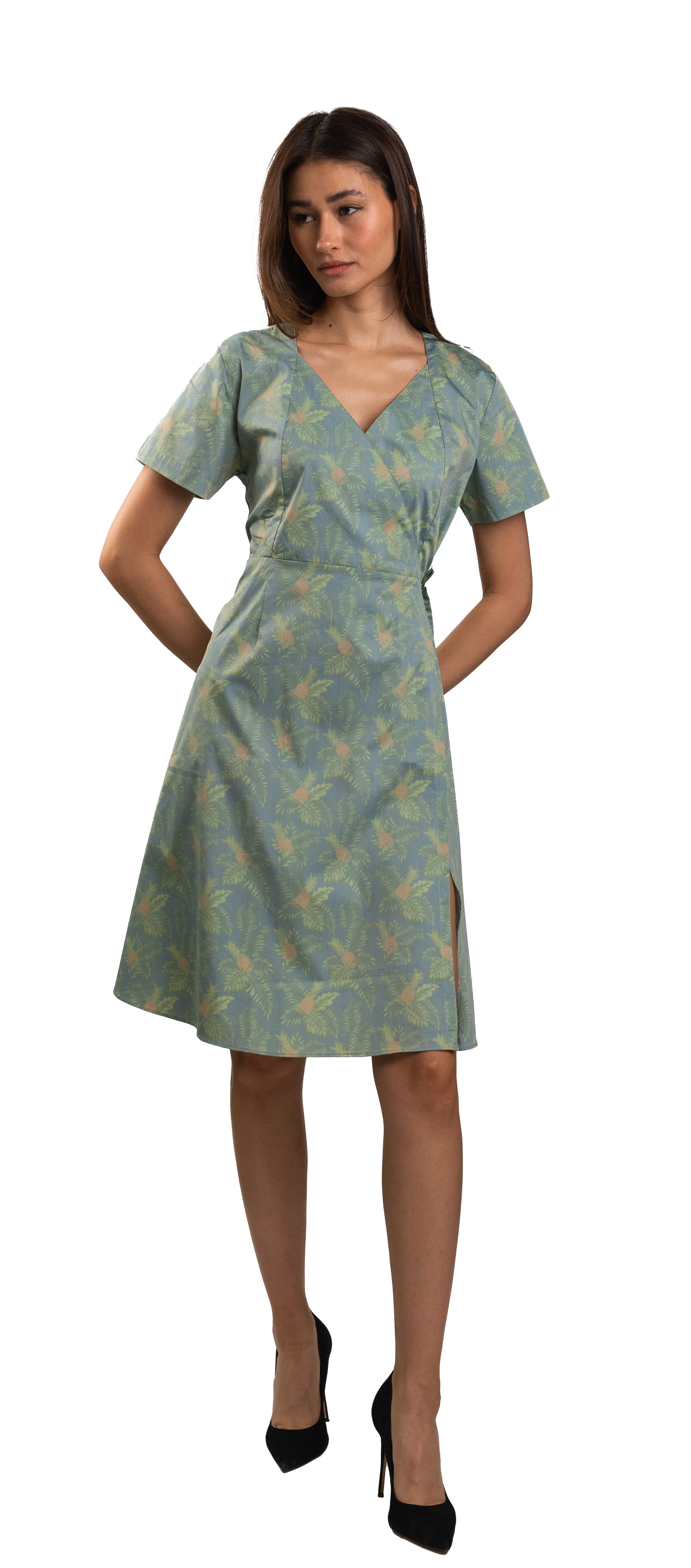 Tropical Print Wrap Dress