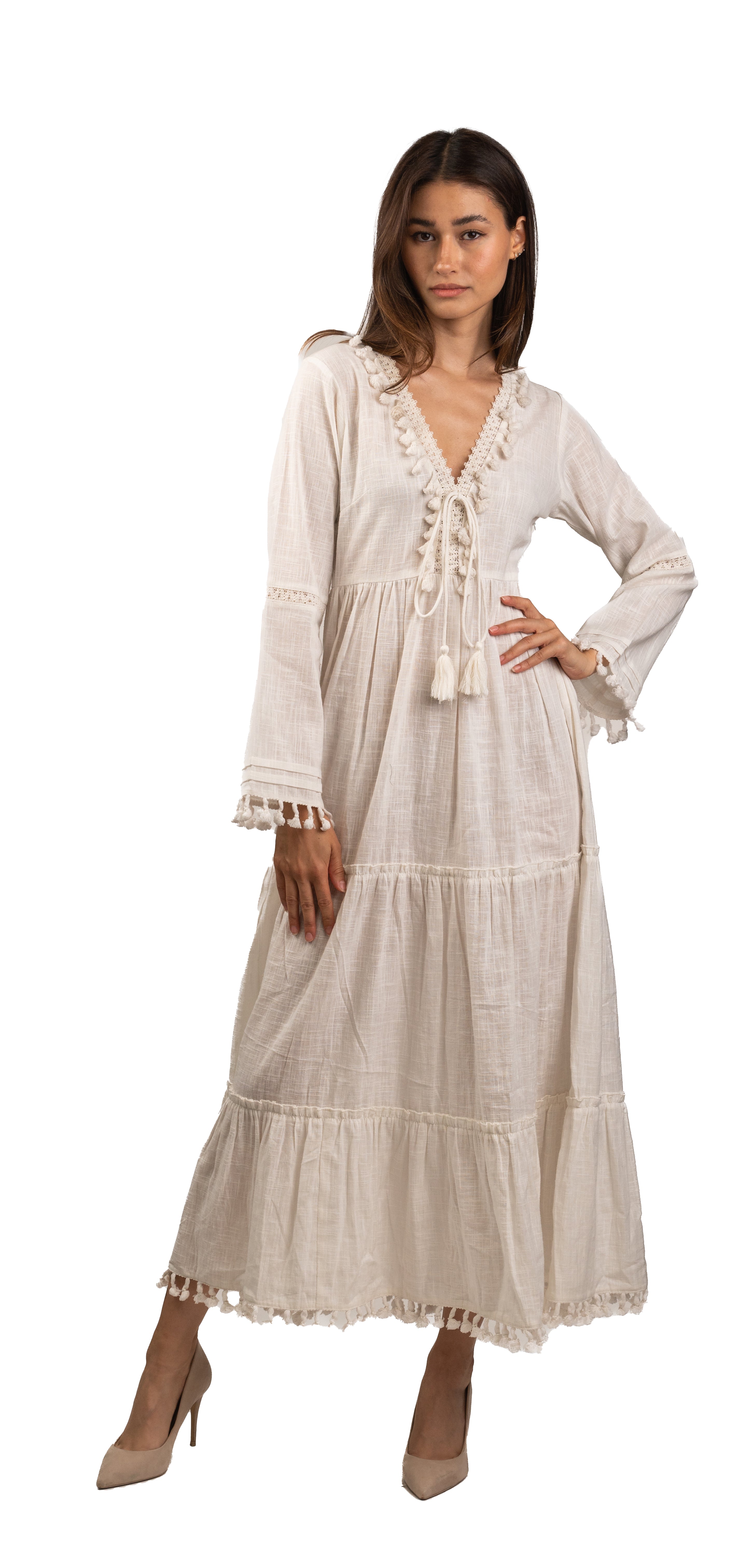 Boho Chic Maxi Dress with Tassel Details