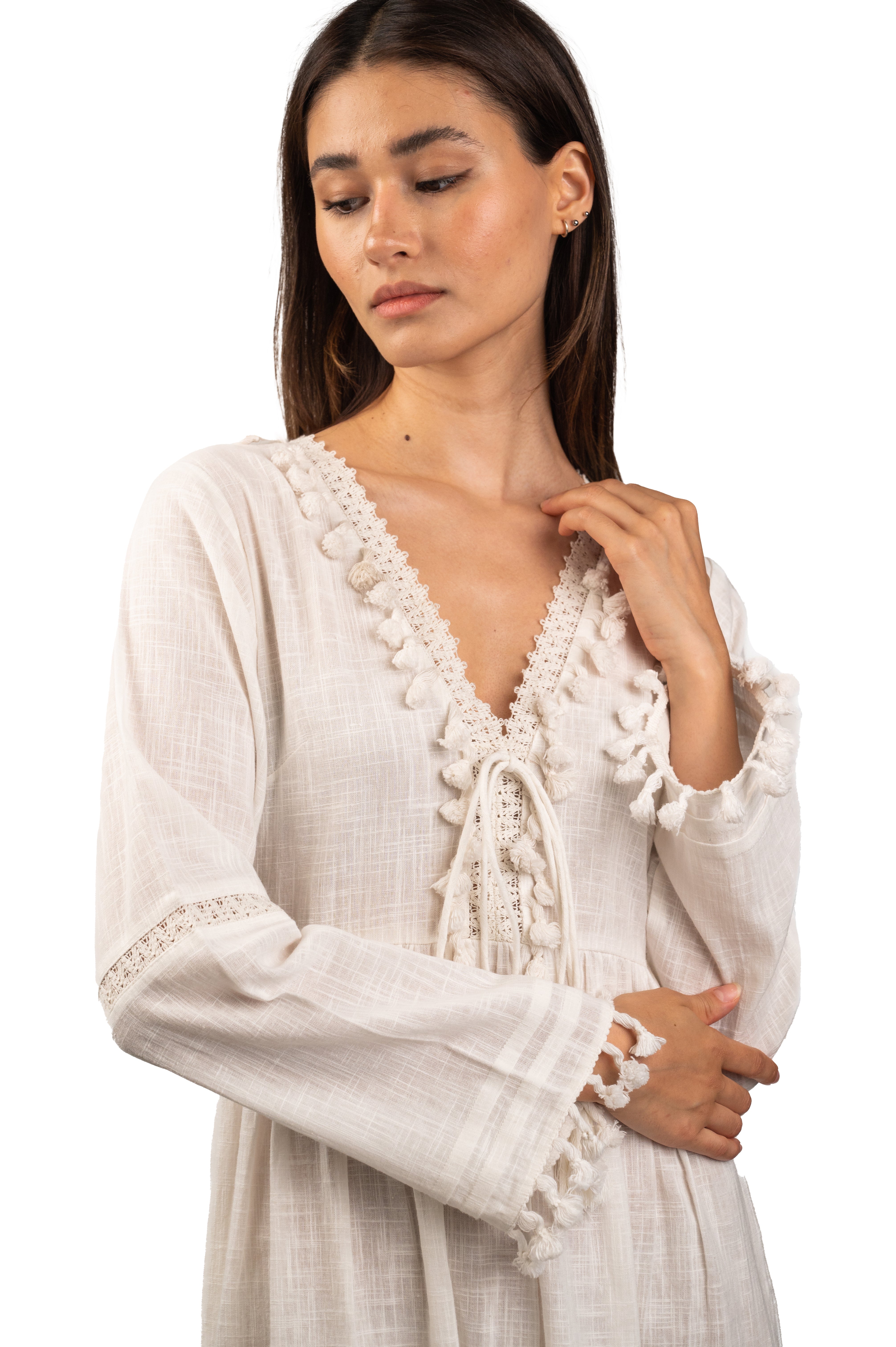 Boho Chic Maxi Dress with Tassel Details