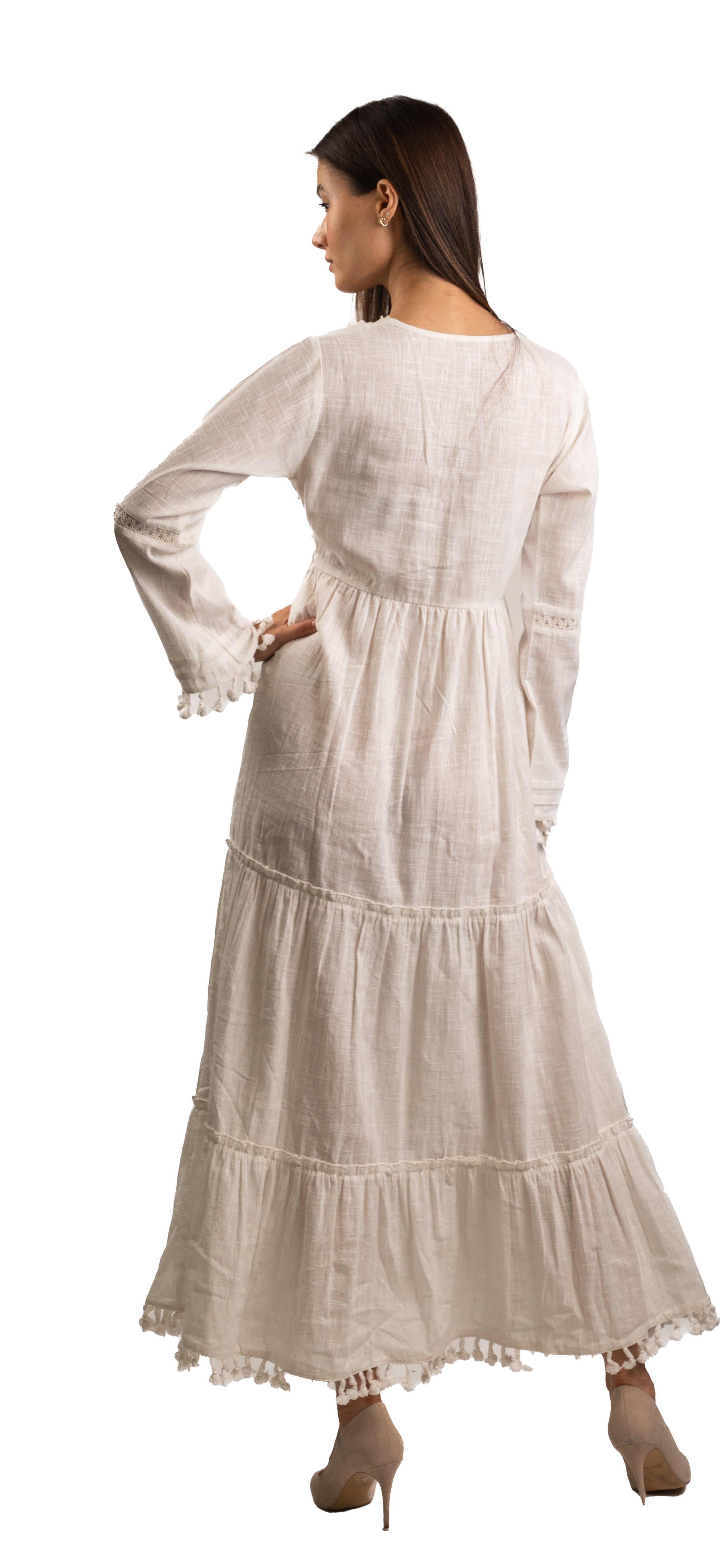 Boho Chic Maxi Dress with Tassel Details