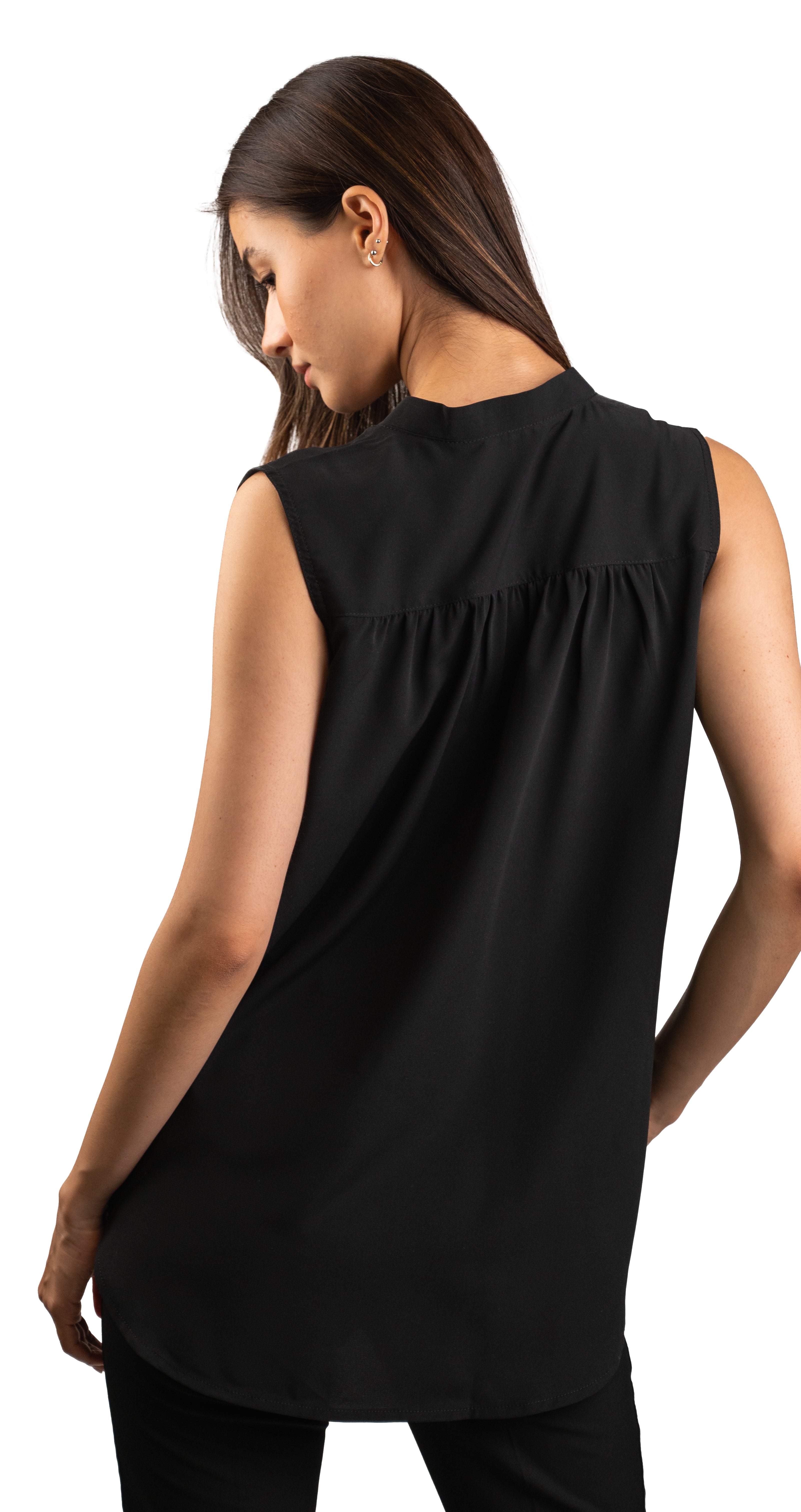 Sleek Sleeveless Black V-Neck Blouse