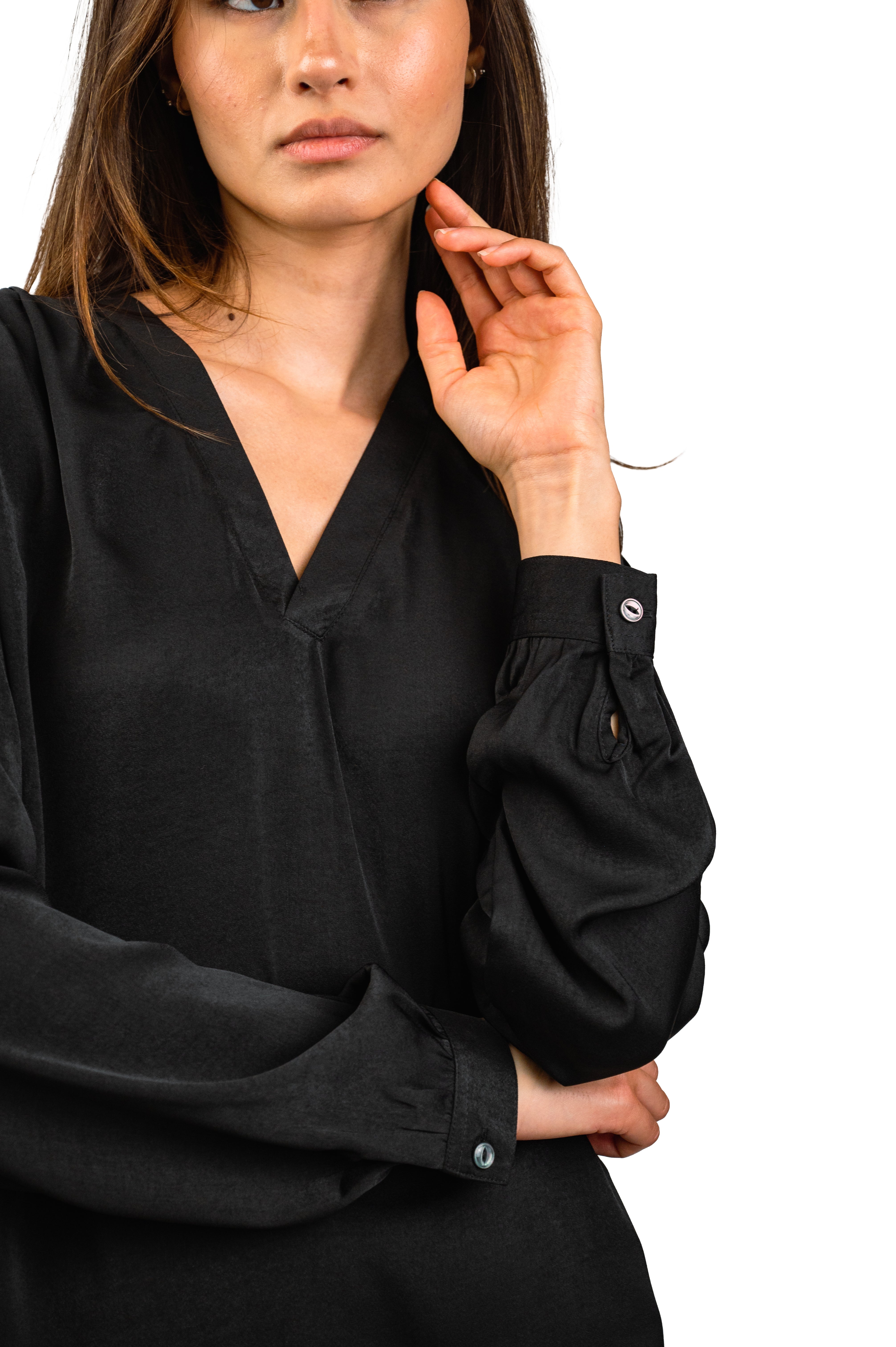 Classic Black V-Neck Blouse