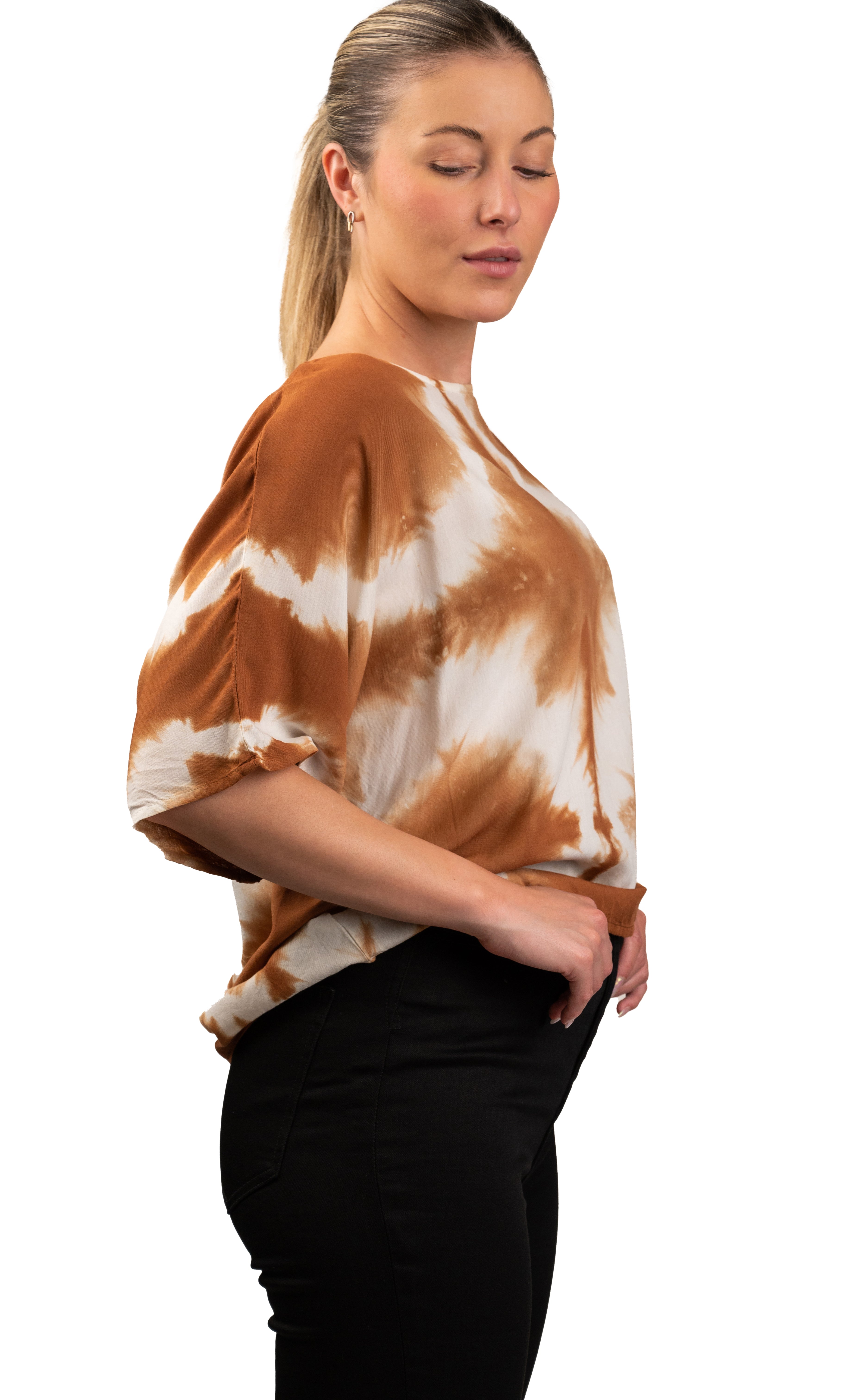 Brown & White Tie-Dye Oversized Top
