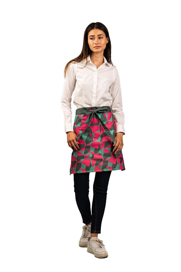Geometric Print Waist Apron with Contrast Tie