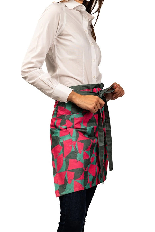 Geometric Print Waist Apron with Contrast Tie