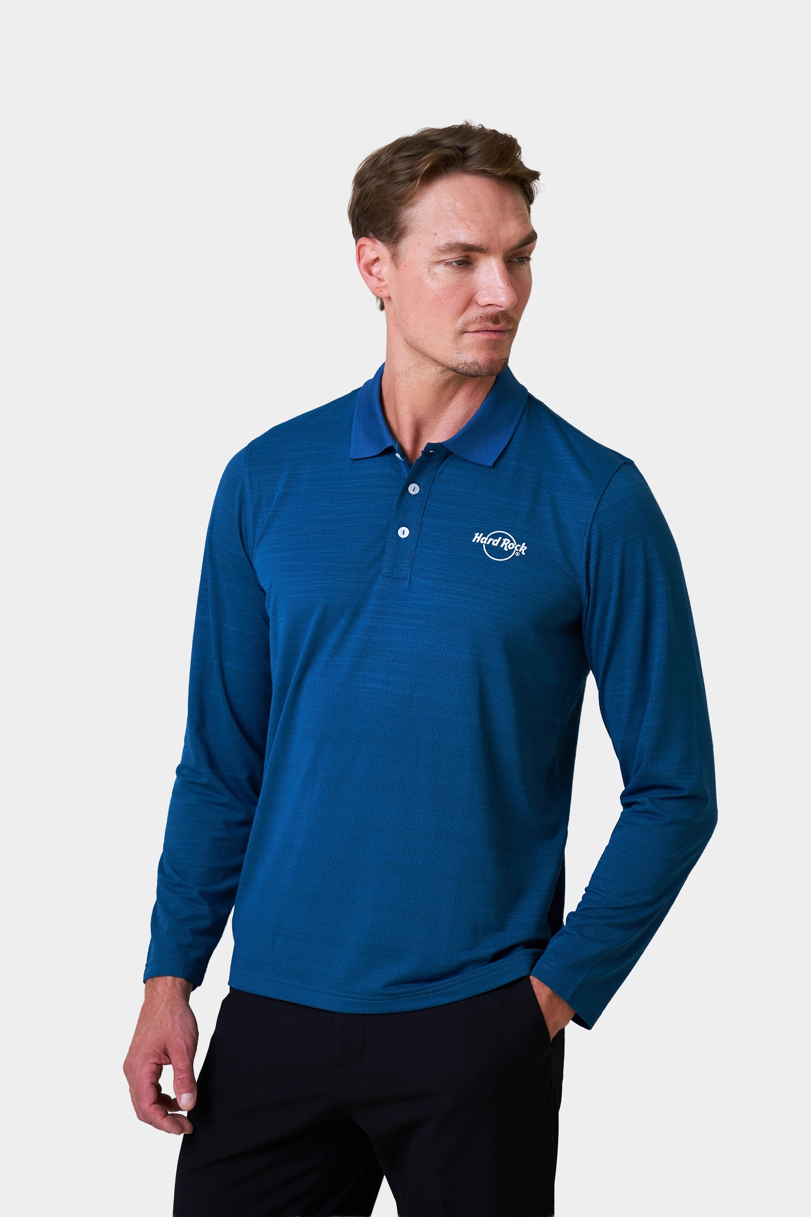 Server Winter Men's Teal Long Sleeve Polo Shirt with Logo Print on Chest